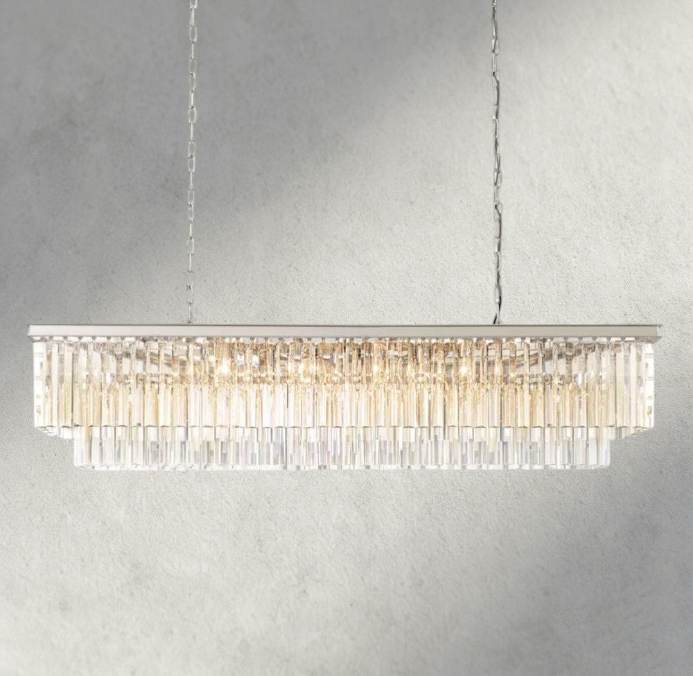 59" / Nickel 1920S Odeon Rectangular Chandelier 40", 49", 59"