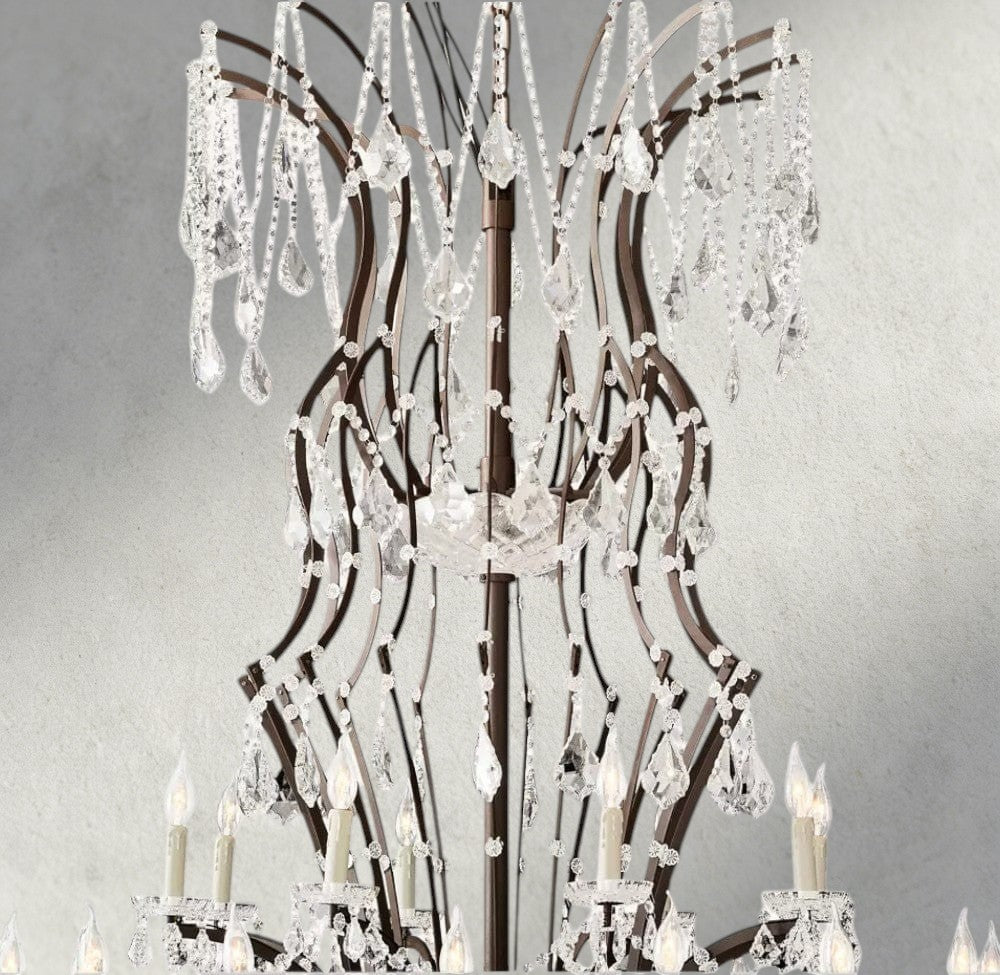19th C. Rococo Iron & Crystal Round Chandelier 18", 28", 33", 40", 60", 101"