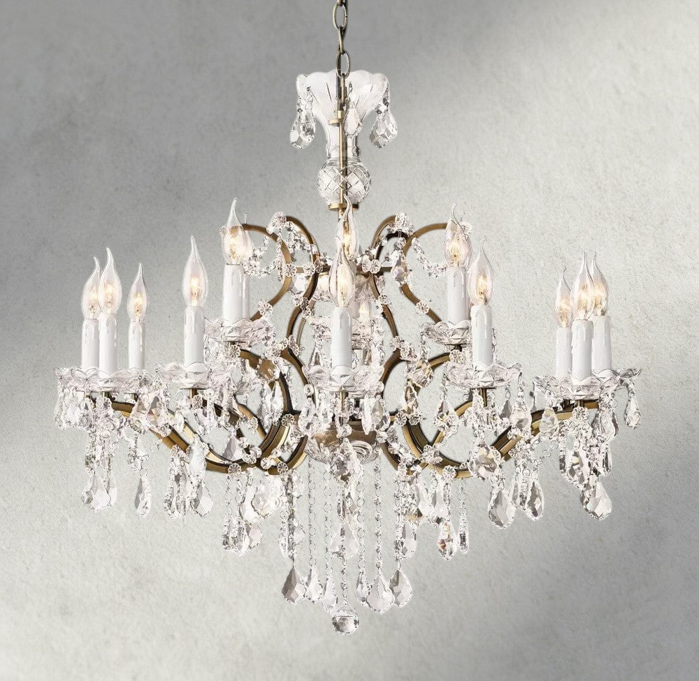 33" / Brass/Clear Crystal 19th C. Rococo Iron & Crystal Round Chandelier 18", 28", 33", 40", 60", 101"