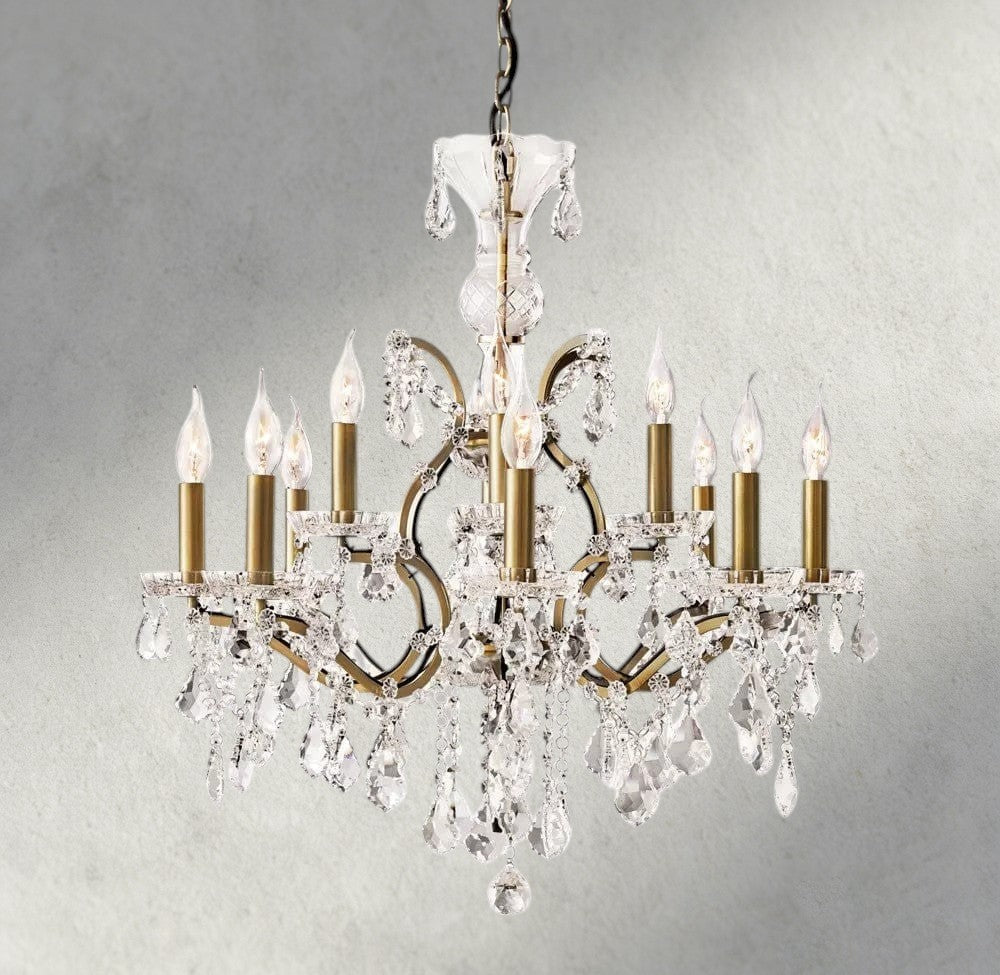 28" / Brass/Clear Crystal 19th C. Rococo Iron & Crystal Round Chandelier 18", 28", 33", 40", 60", 101"