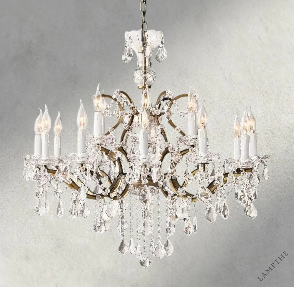 33" / Brass/Clear Crystal 19th C. Rococo Iron & Crystal Round Chandelier 18", 28", 33", 40", 60", 101"