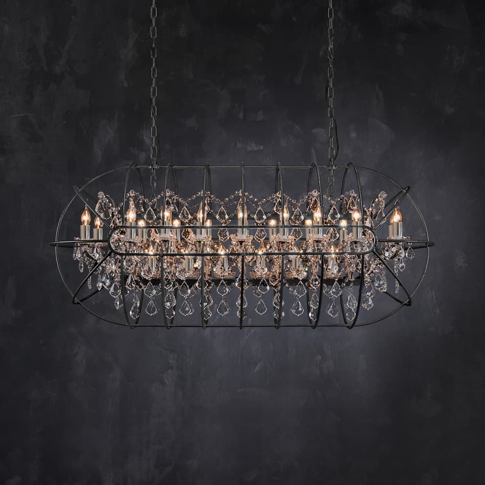 Gyro Crystal Rectangular Chandelier Antique Rust