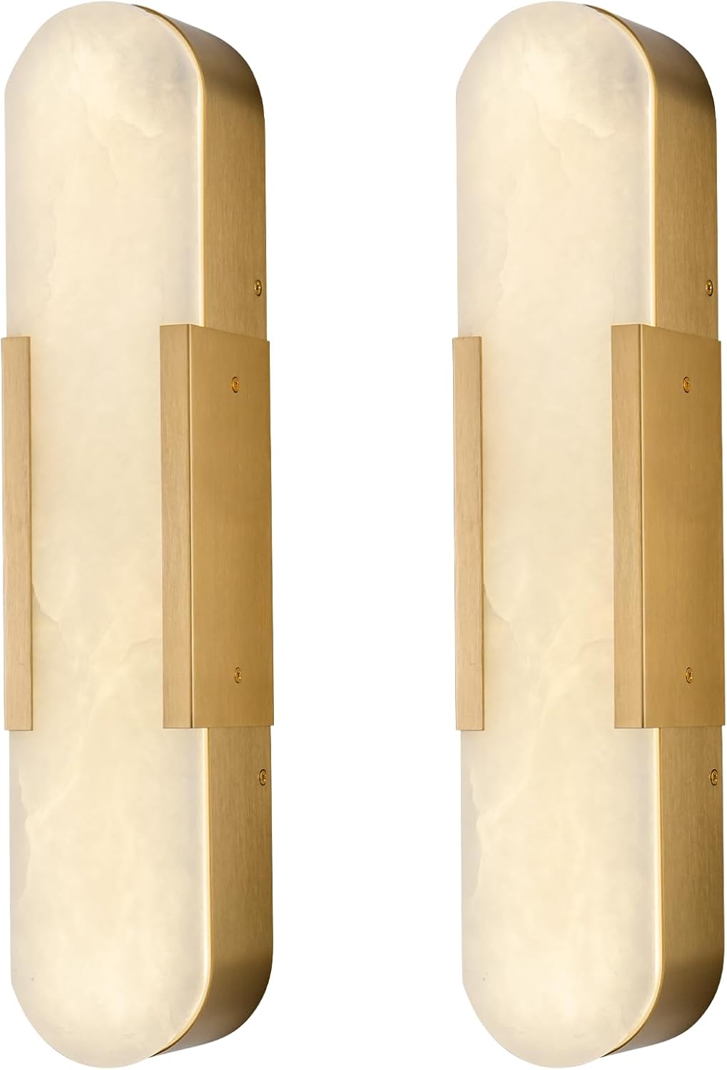 Elegant Alabaster Wall Sconces Set of Two with Brass Finish, 19.7''