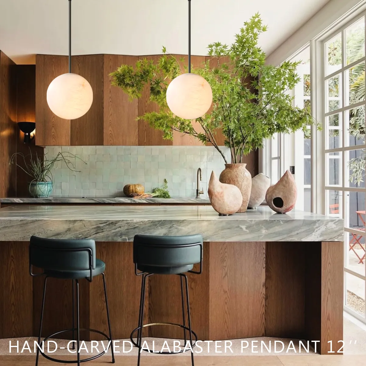 Theseus Alabaster Modern Ball Pendant Light