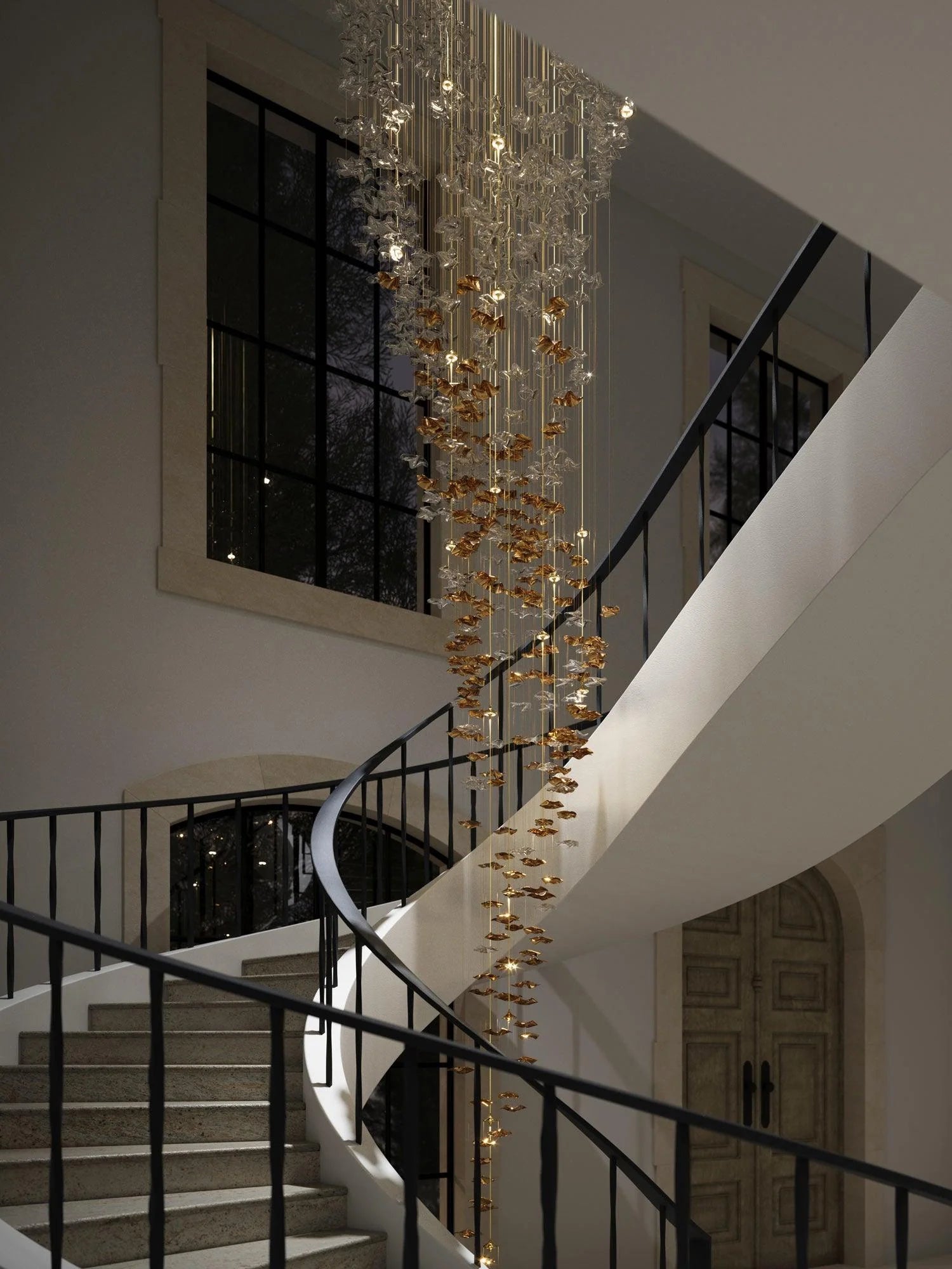 Sand sea Square Glass Spiral Chandelier