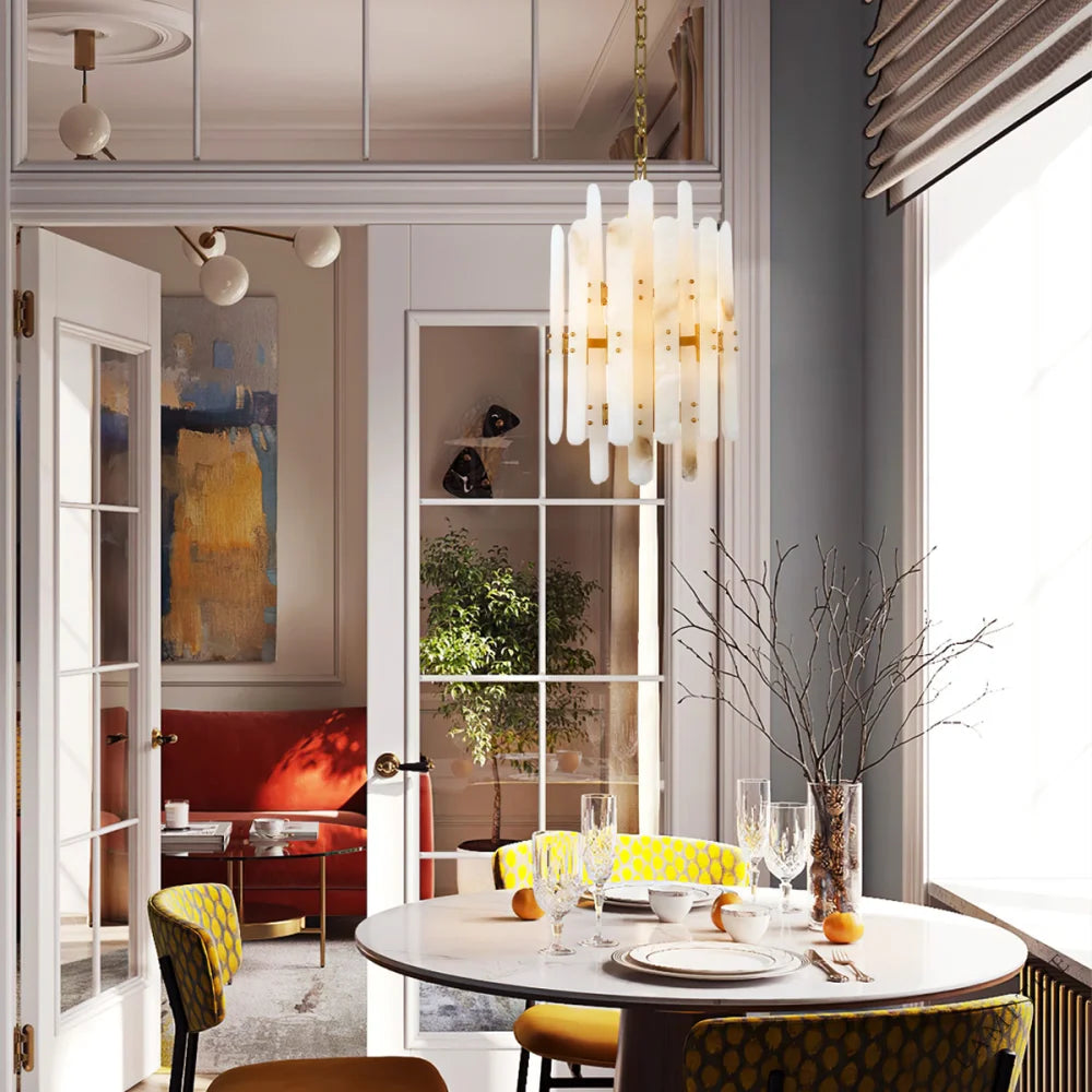 Alabaster Shield Long Pendant 12 Lights Chandelier