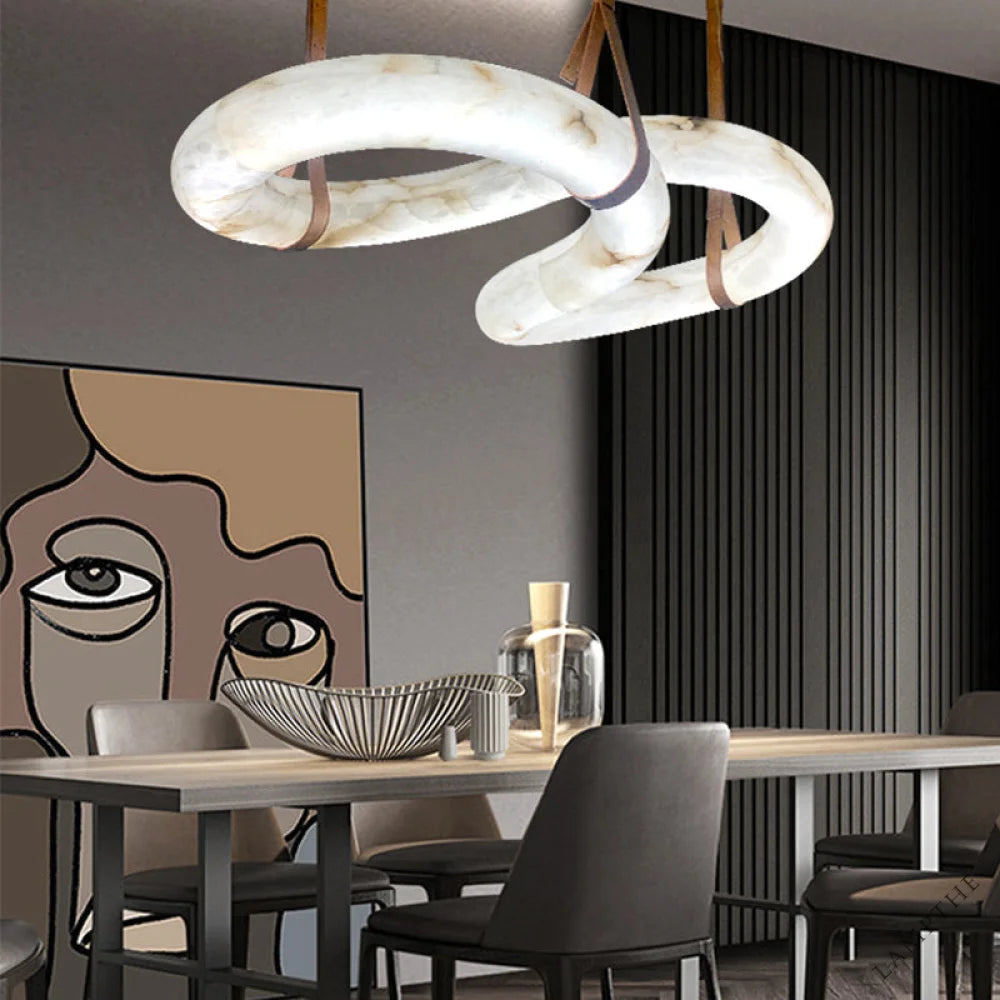 Alabaster Unique Curved Contemporary Nordic Alabaster Chandelier