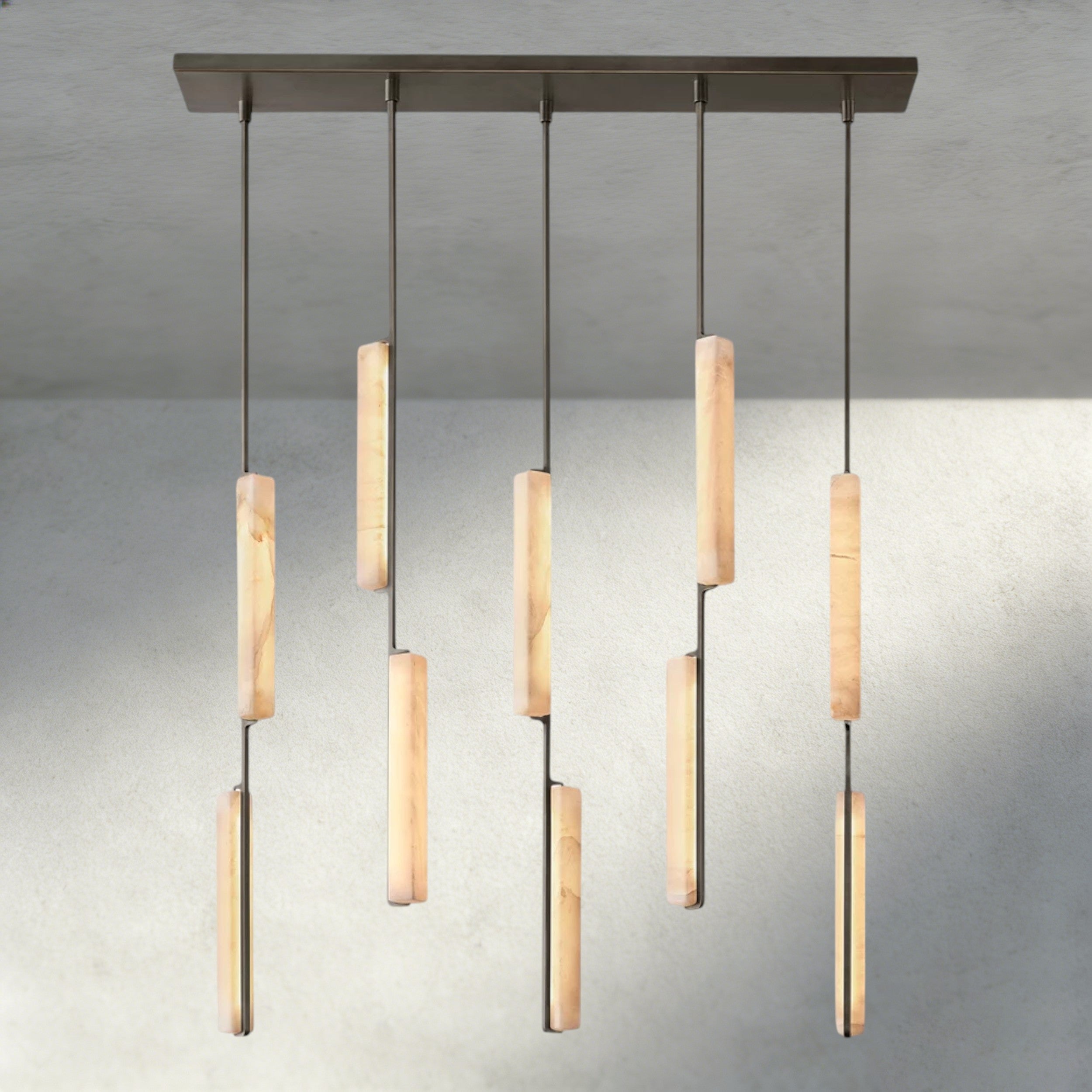 Bronze Audubon Alabaster Linear Chandelier 54"