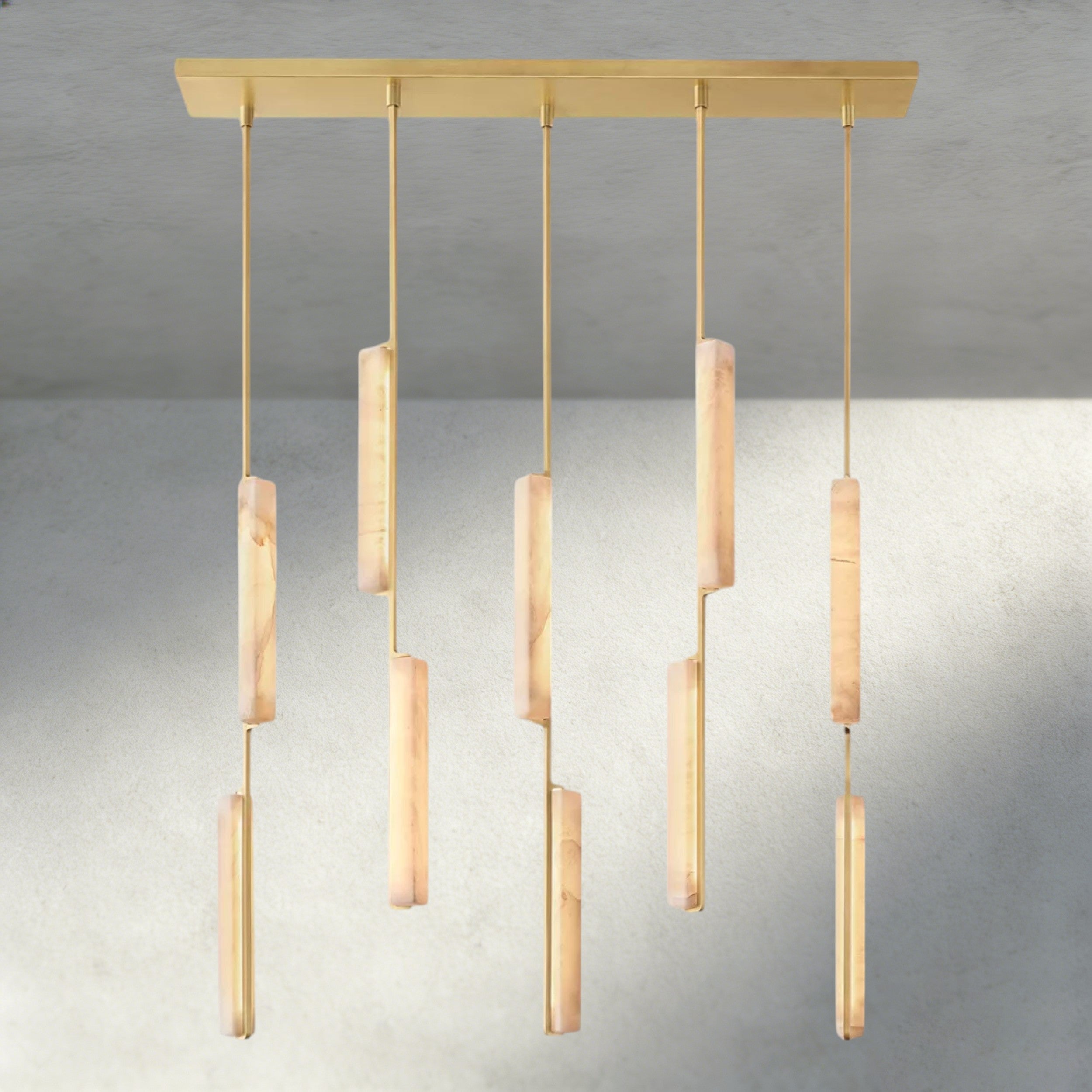 Brass Audubon Alabaster Linear Chandelier 54"
