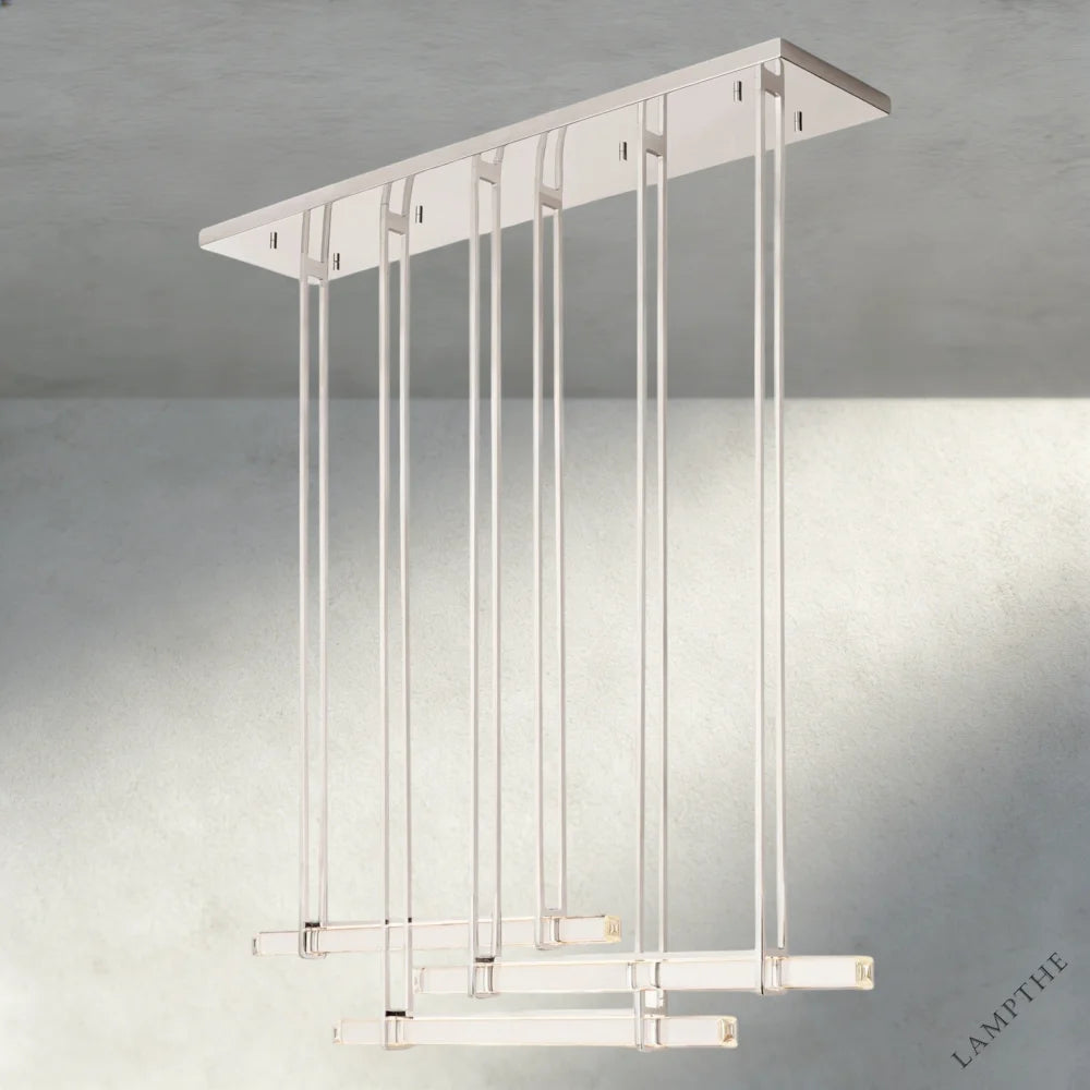 72" / Nickle Audubon Crystal Triple Bar Linear Chandelier 60", 72"