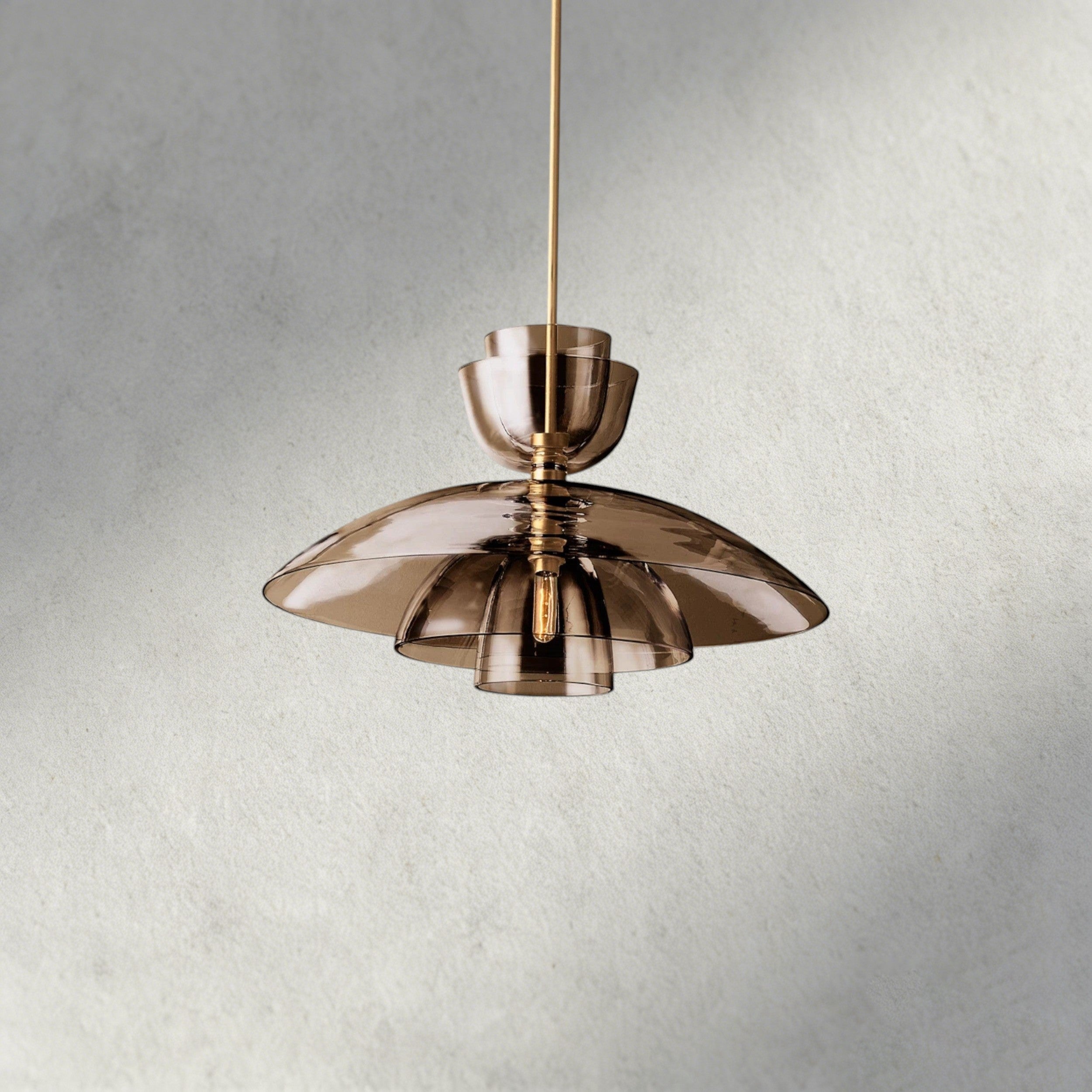 Brass / Amber Glass Blom Cloche Grand Pendant