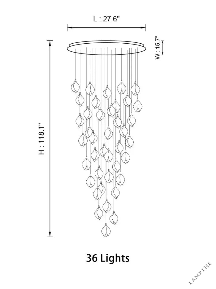 36 Lights | Ellipse style / Emitting warm white lighting Bloom Chandelier 26/ 36/ 56/ 66/ 96 Lights