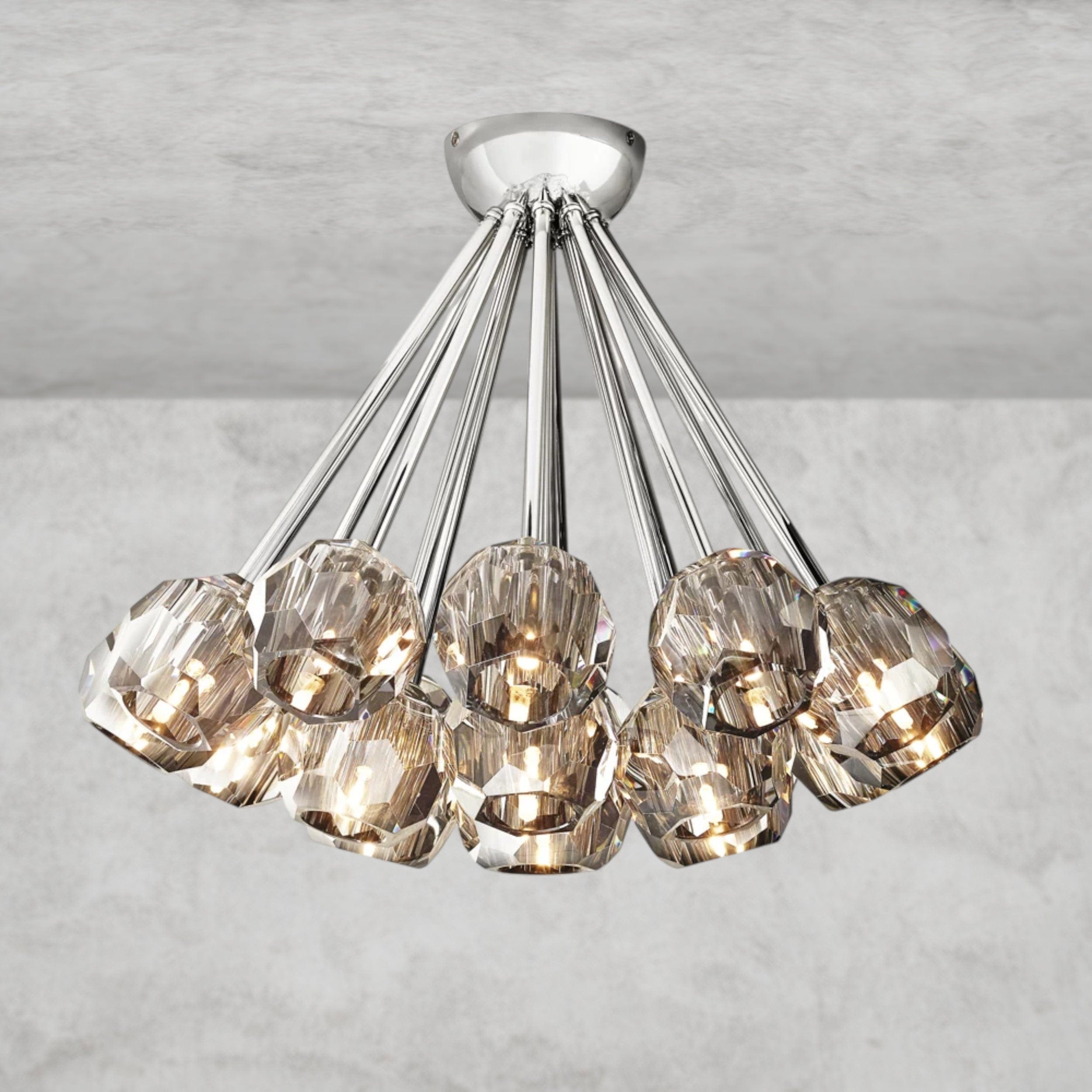 Smoke / Nickle Boule De Clear/ Smoke Cristal Flushmount 24"