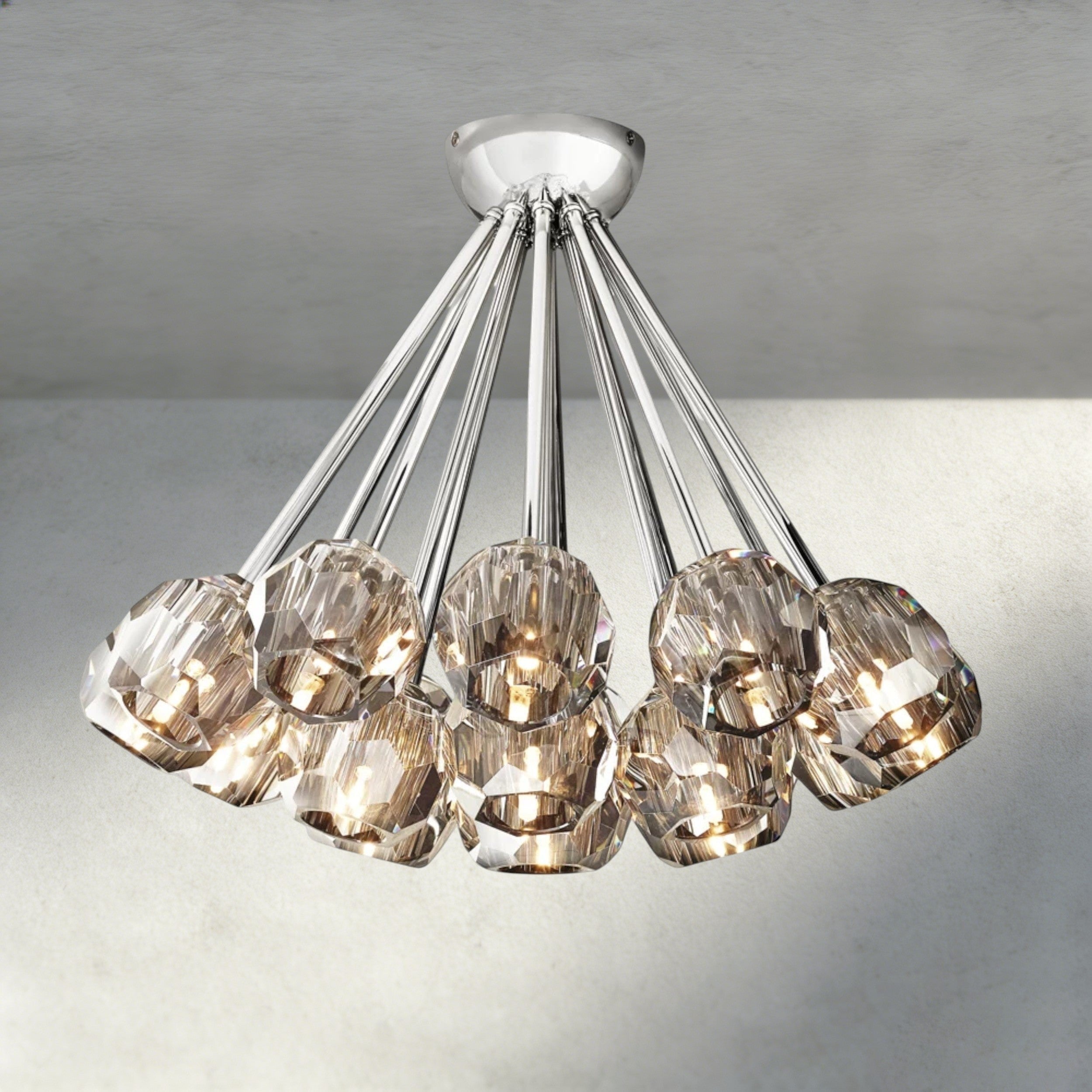 Smoke / Nickle Boule De Clear/ Smoke Cristal Flushmount 24"