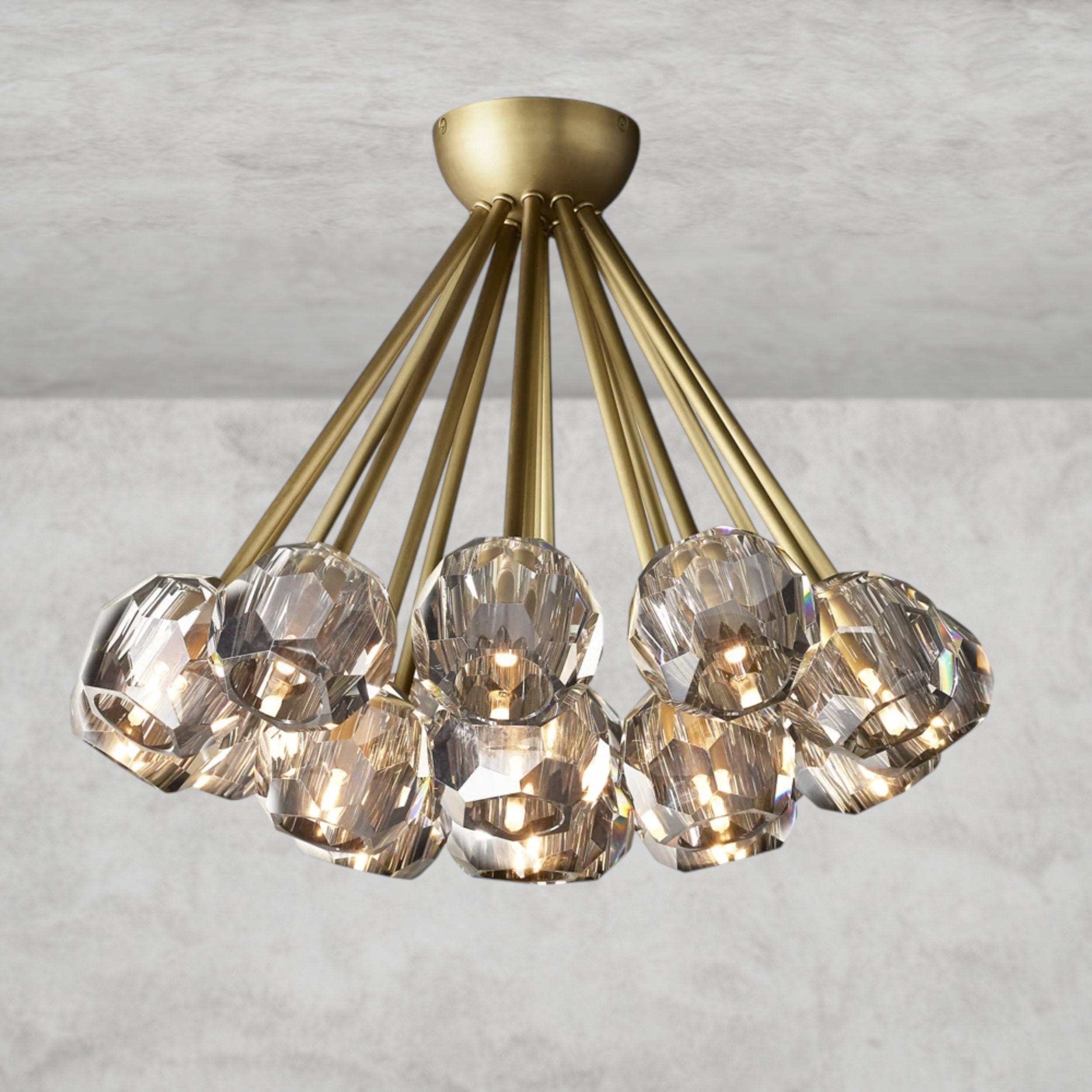 Smoke / Brass Boule De Clear/ Smoke Cristal Flushmount 24"