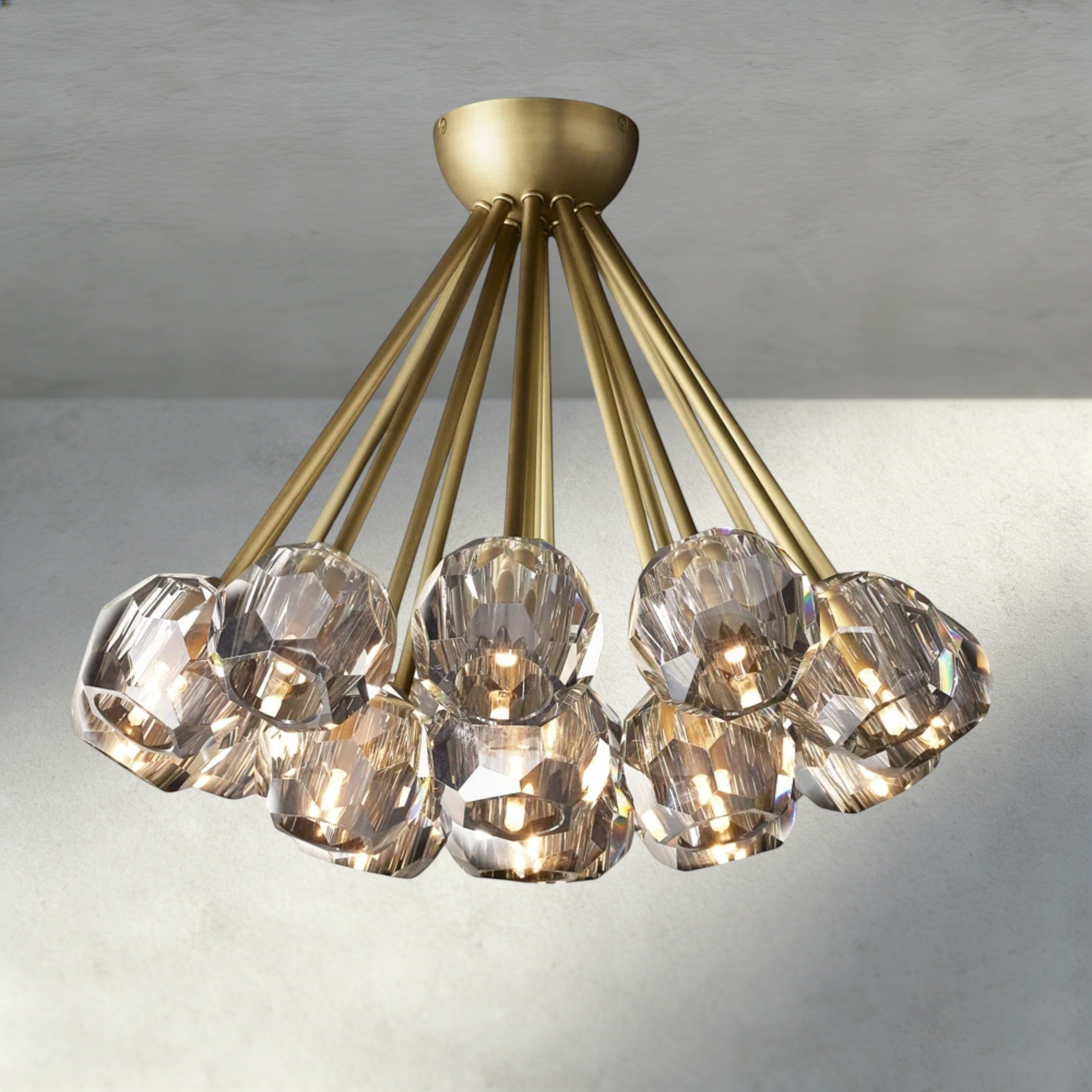 Smoke / Brass Boule De Clear/ Smoke Cristal Flushmount 24"