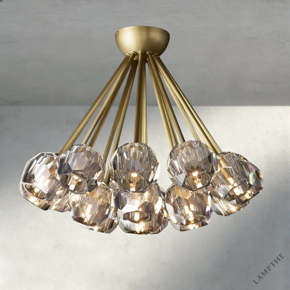 Smoke / Brass Boule De Clear/ Smoke Cristal Flushmount 24"