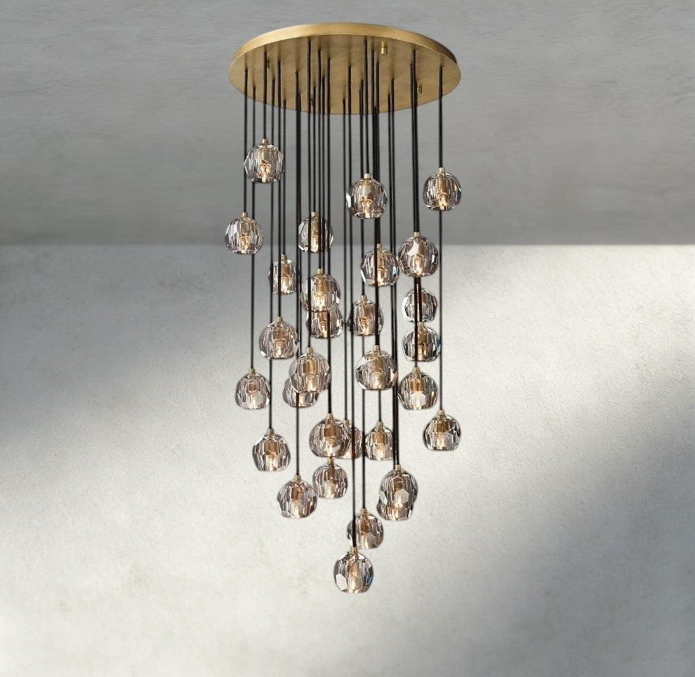 30" / Smoke / Brass Boule De Cristal Clear/ Smoke Glass Round Cluster Chandelier 14", 19", 24", 30", 40"