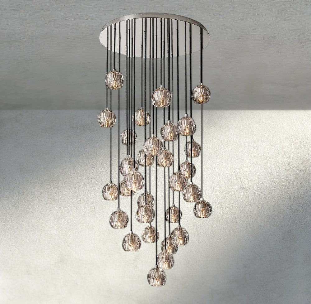 30" / Smoke / Nickle Boule De Cristal Clear/ Smoke Glass Round Cluster Chandelier 14", 19", 24", 30", 40"