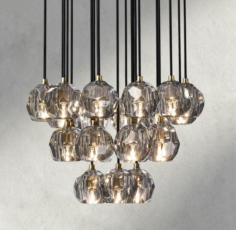 24" / Smoke / Brass Boule De Cristal Clear/ Smoke Glass Round Cluster Chandelier 14", 19", 24", 30", 40"