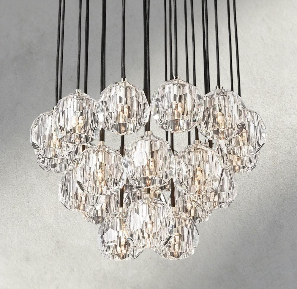 24" / Clear / Nickle Boule De Cristal Clear/ Smoke Glass Round Cluster Chandelier 14", 19", 24", 30", 40"