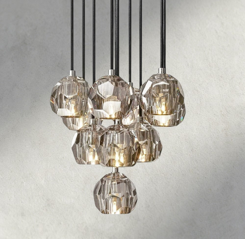 14" / Smoke / Nickle Boule De Cristal Clear/ Smoke Glass Round Cluster Chandelier 14", 19", 24", 30", 40"