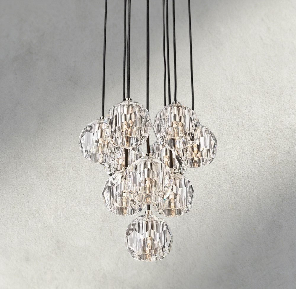 14" / Clear / Nickle Boule De Cristal Clear/ Smoke Glass Round Cluster Chandelier 14", 19", 24", 30", 40"