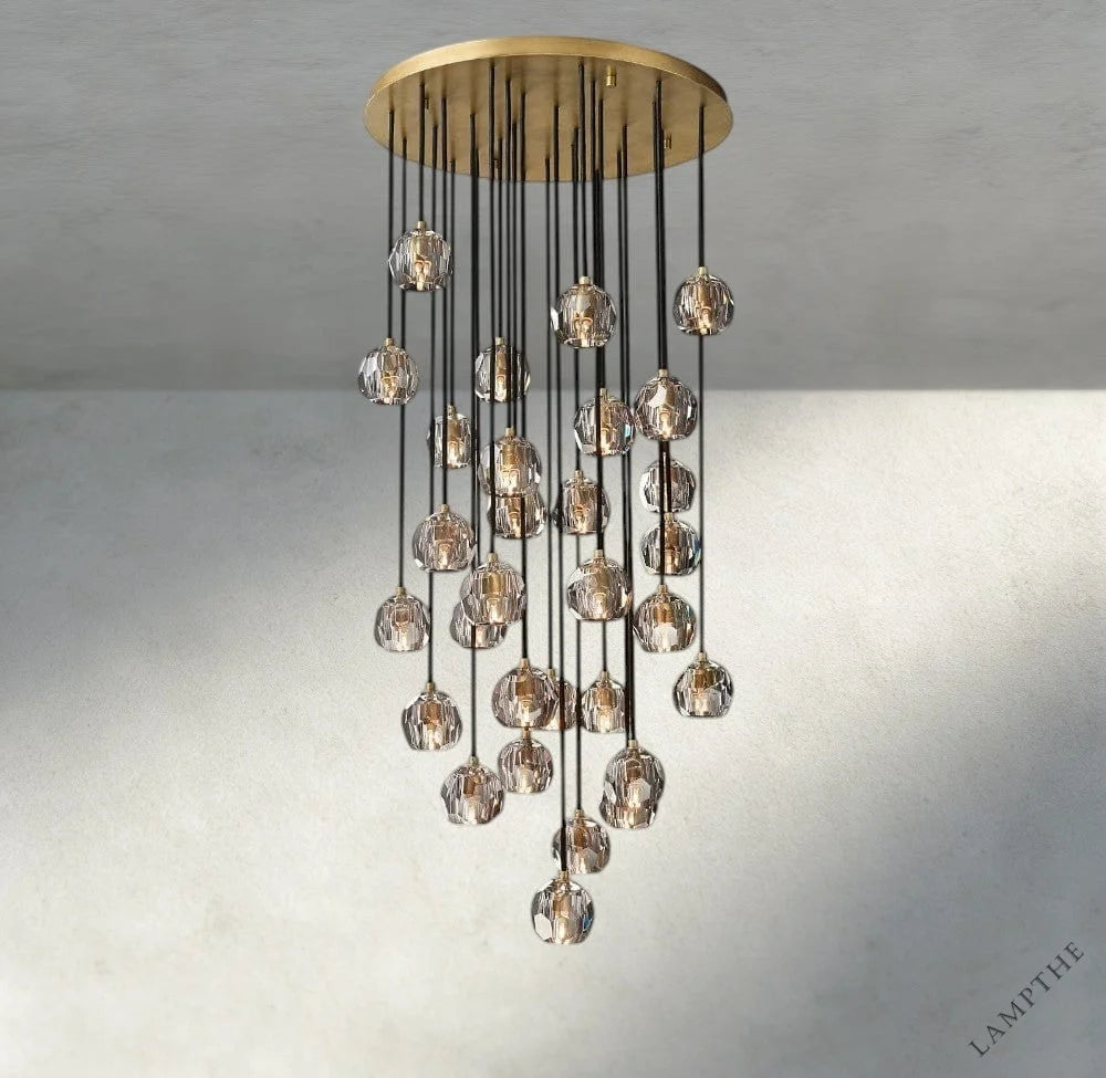 30" / Smoke / Brass Boule De Cristal Clear/ Smoke Glass Round Cluster Chandelier 14", 19", 24", 30", 40"