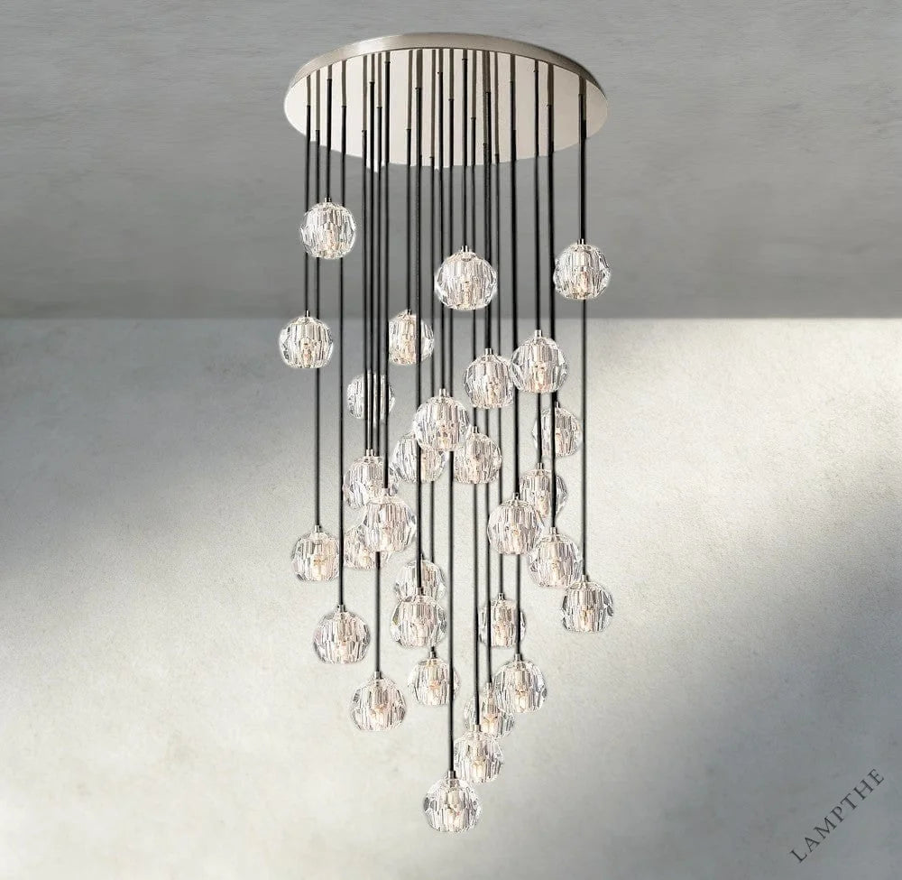30" / Clear / Nickle Boule De Cristal Clear/ Smoke Glass Round Cluster Chandelier 14", 19", 24", 30", 40"