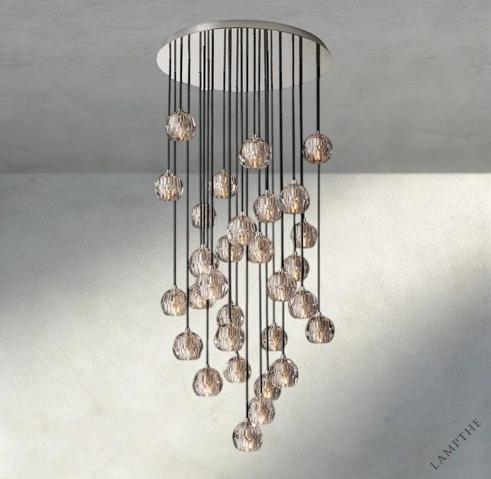 30" / Smoke / Nickle Boule De Cristal Clear/ Smoke Glass Round Cluster Chandelier 14", 19", 24", 30", 40"