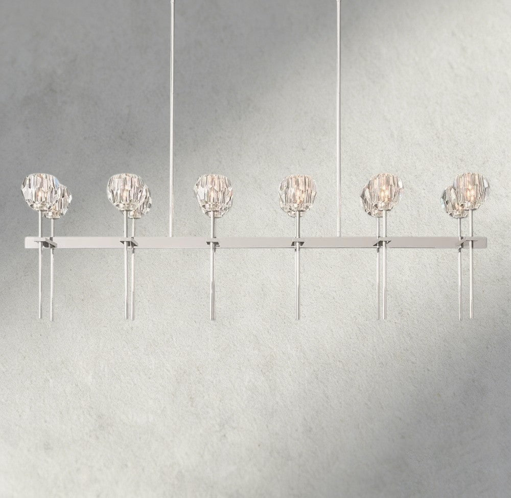 60" / Clear / Nickle Boule De Cristal Double Linear Chandelier 60"