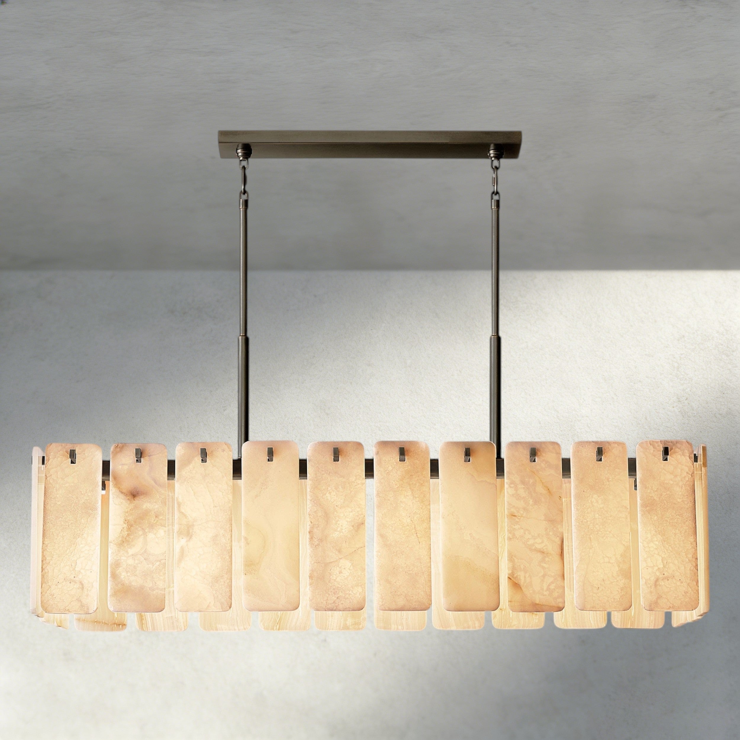 60" / Bronze Calamette Onyx Rectangular Alabaster Chandelier 60", 74"