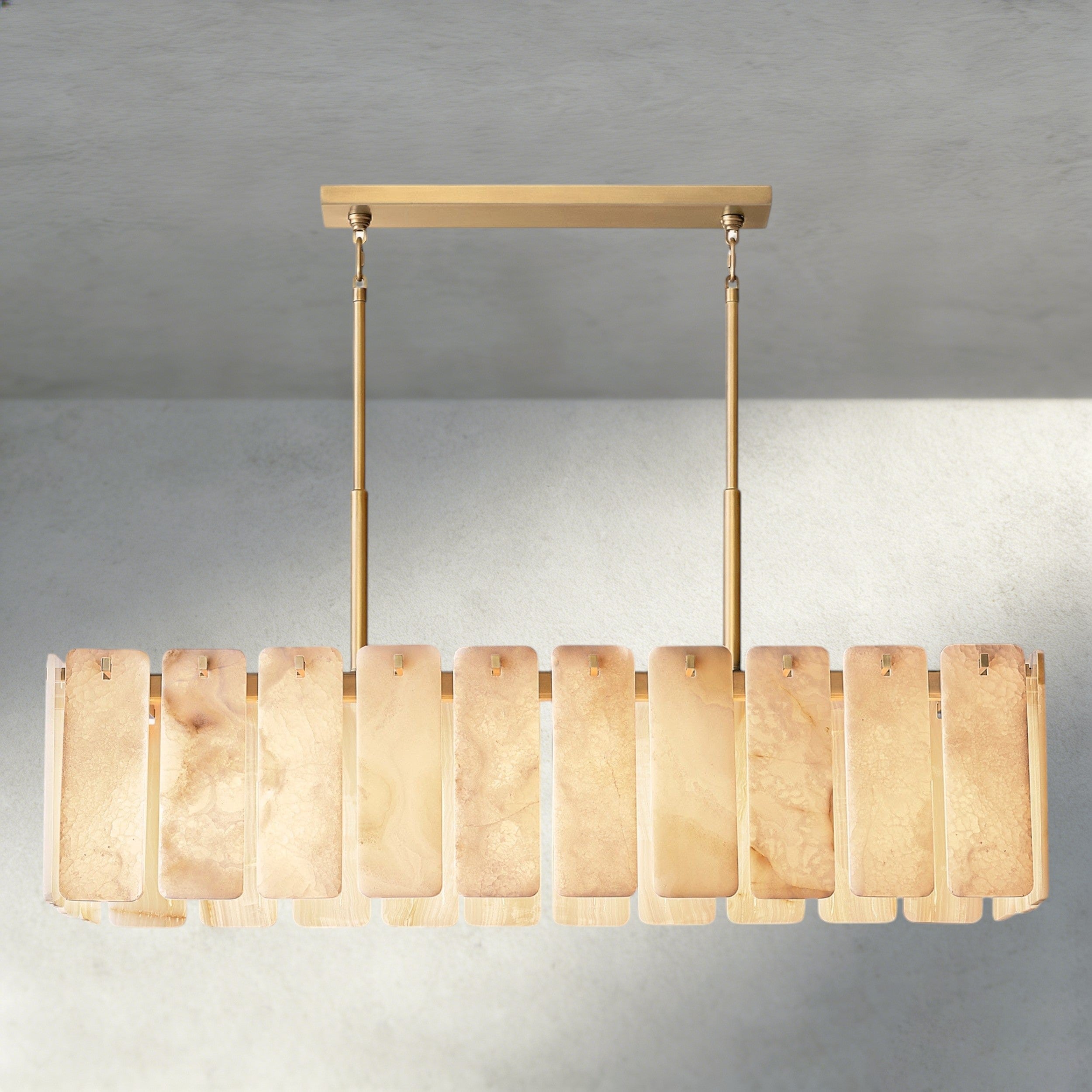 60" / Brass Calamette Onyx Rectangular Alabaster Chandelier 60", 74"