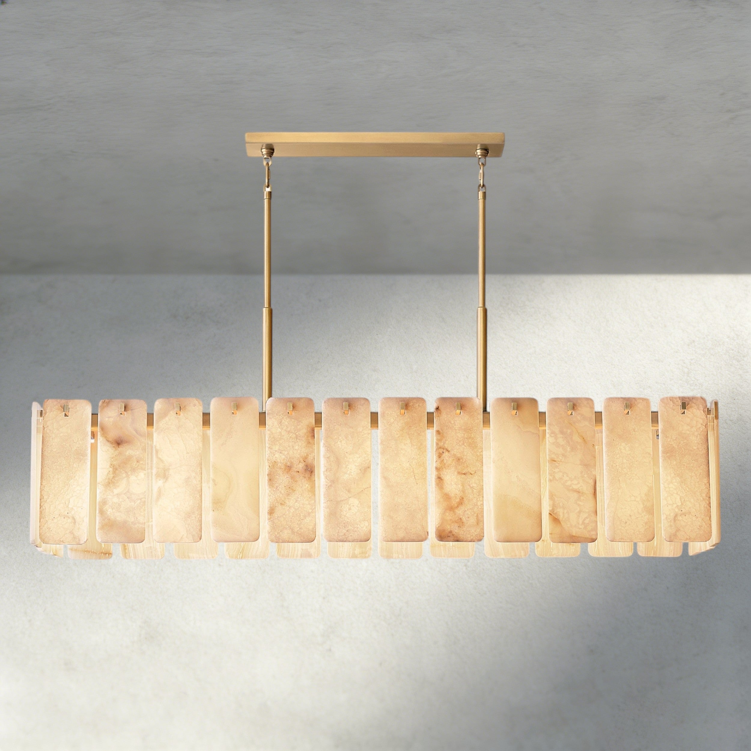 74" / Brass Calamette Onyx Rectangular Alabaster Chandelier 60", 74"