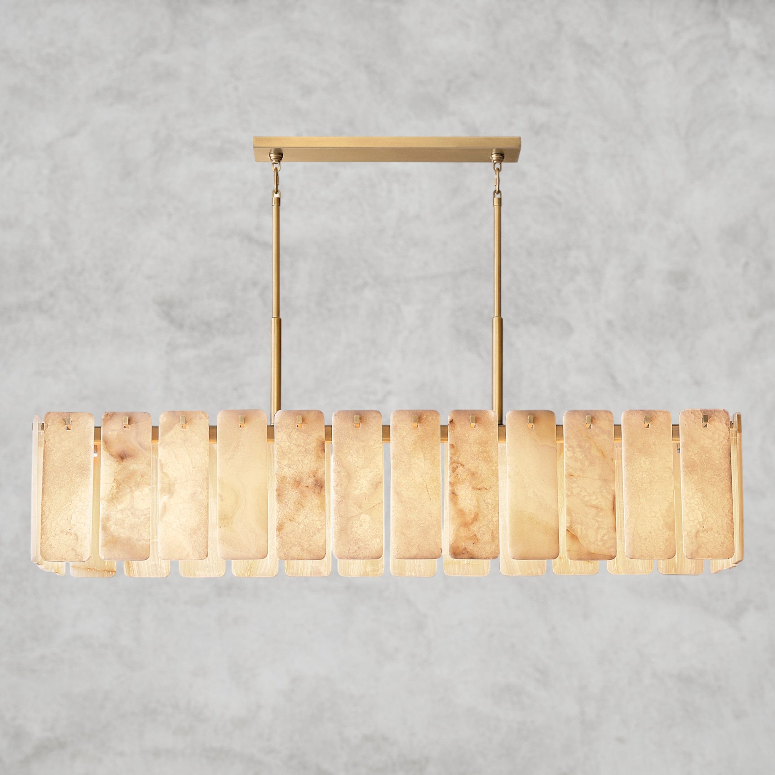 74" / Brass Calamette Onyx Rectangular Alabaster Chandelier 60", 74"