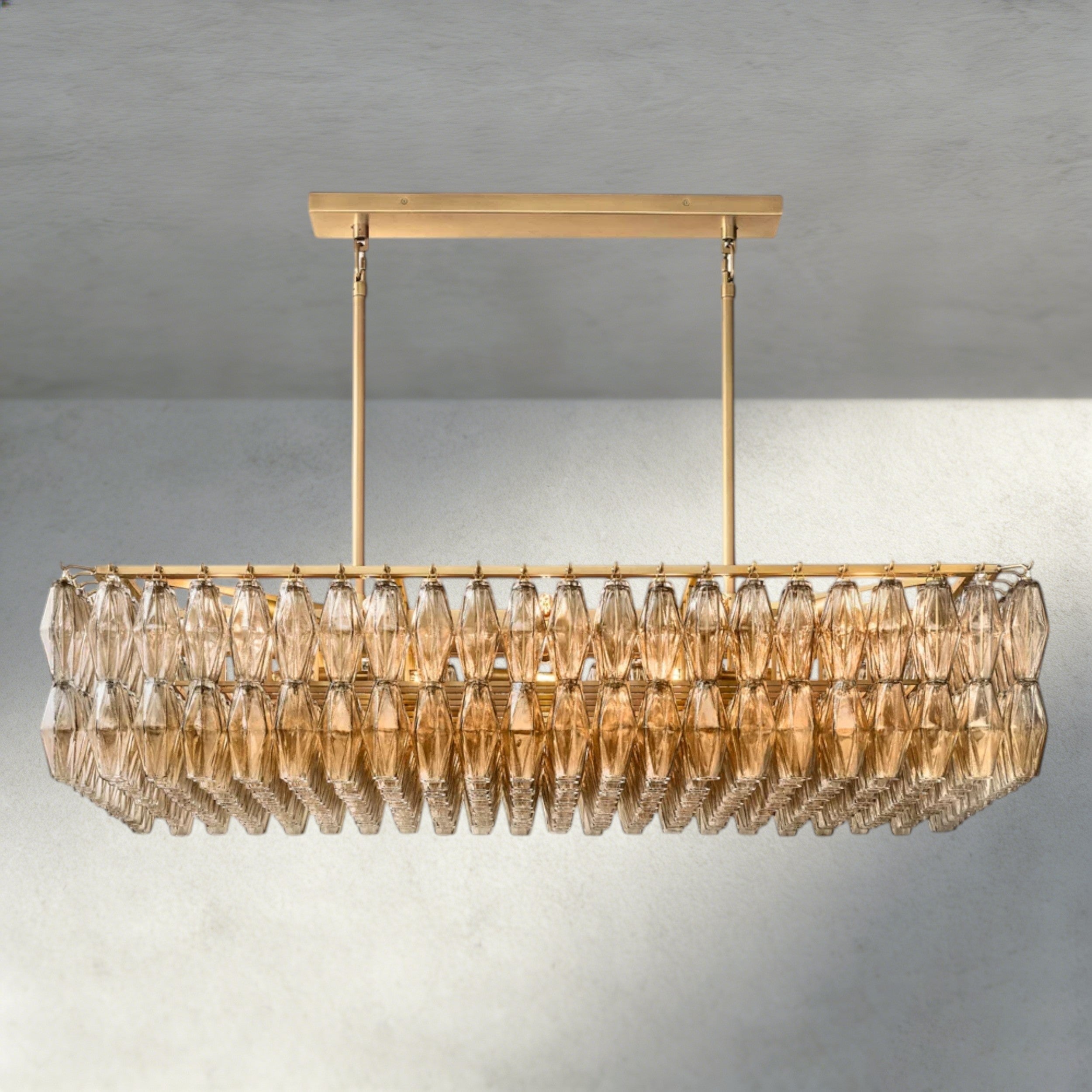 54" / Smoke / Brass CHIARA CLEAR/ SMOKE GLASS RECTANGULAR CHANDELIER 54", 74"