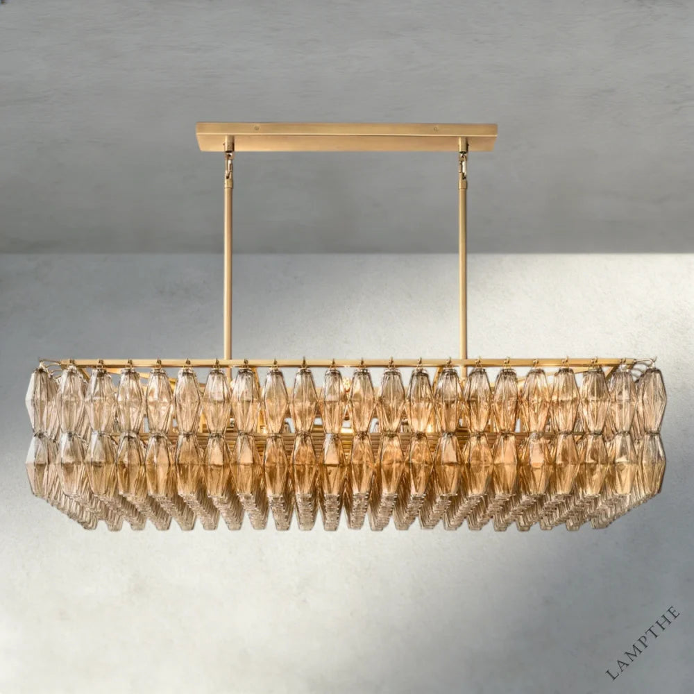 54" / Smoke / Brass CHIARA CLEAR/ SMOKE GLASS RECTANGULAR CHANDELIER 54", 74"
