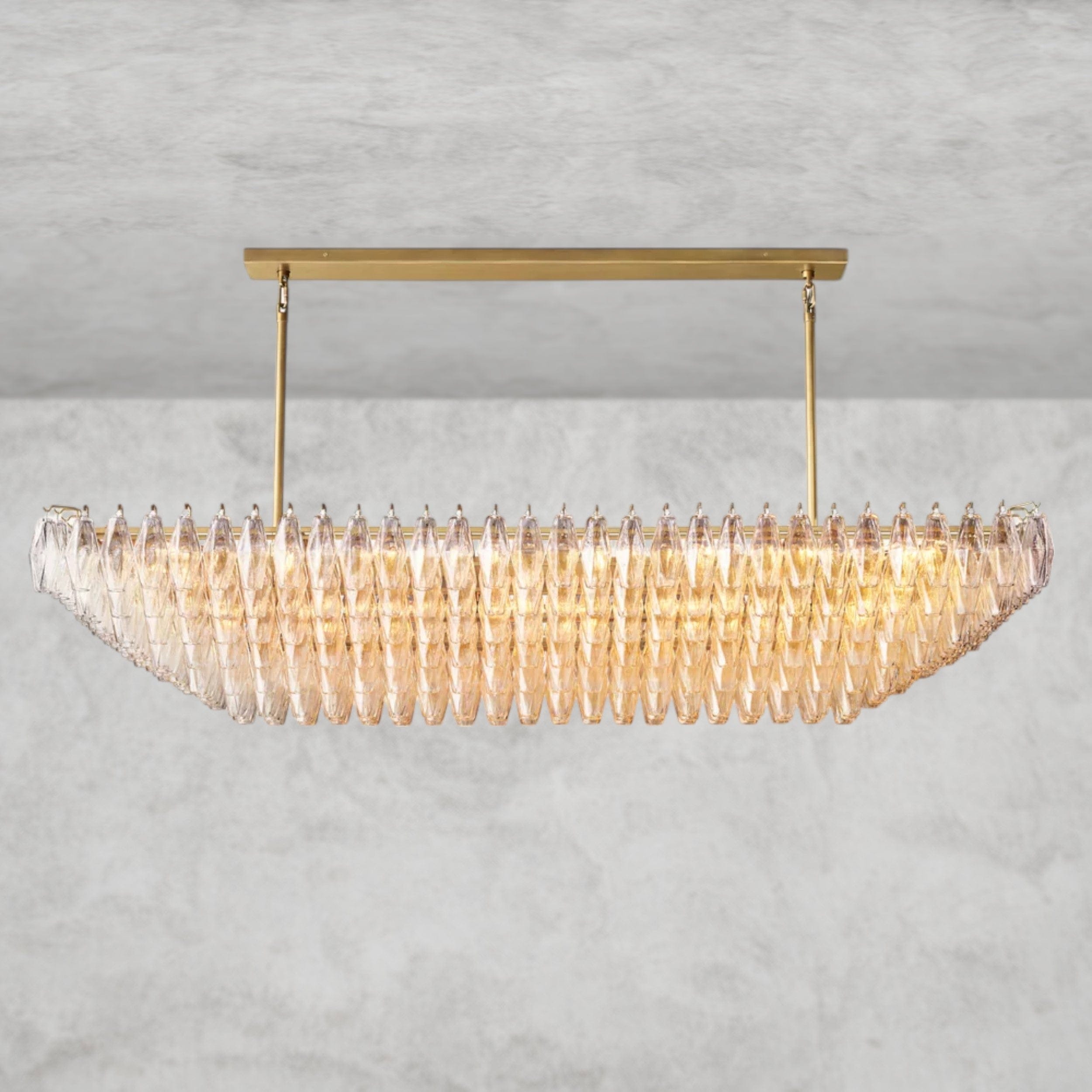 74" / Clear / Brass CHIARA CLEAR/ SMOKE GLASS TIERED RECTANGULAR CHANDELIER 54", 74"
