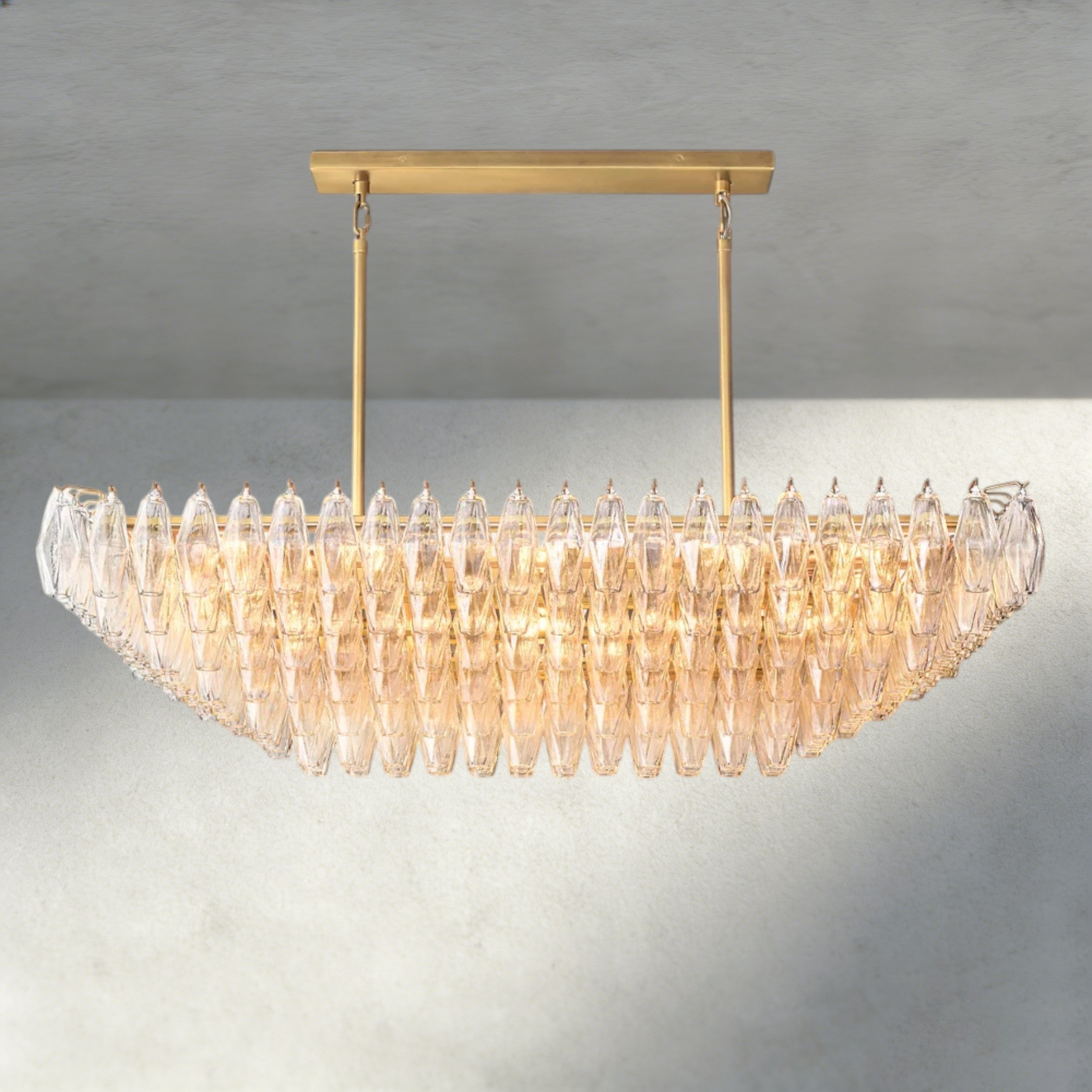 54" / Clear / Brass CHIARA CLEAR/ SMOKE GLASS TIERED RECTANGULAR CHANDELIER 54", 74"