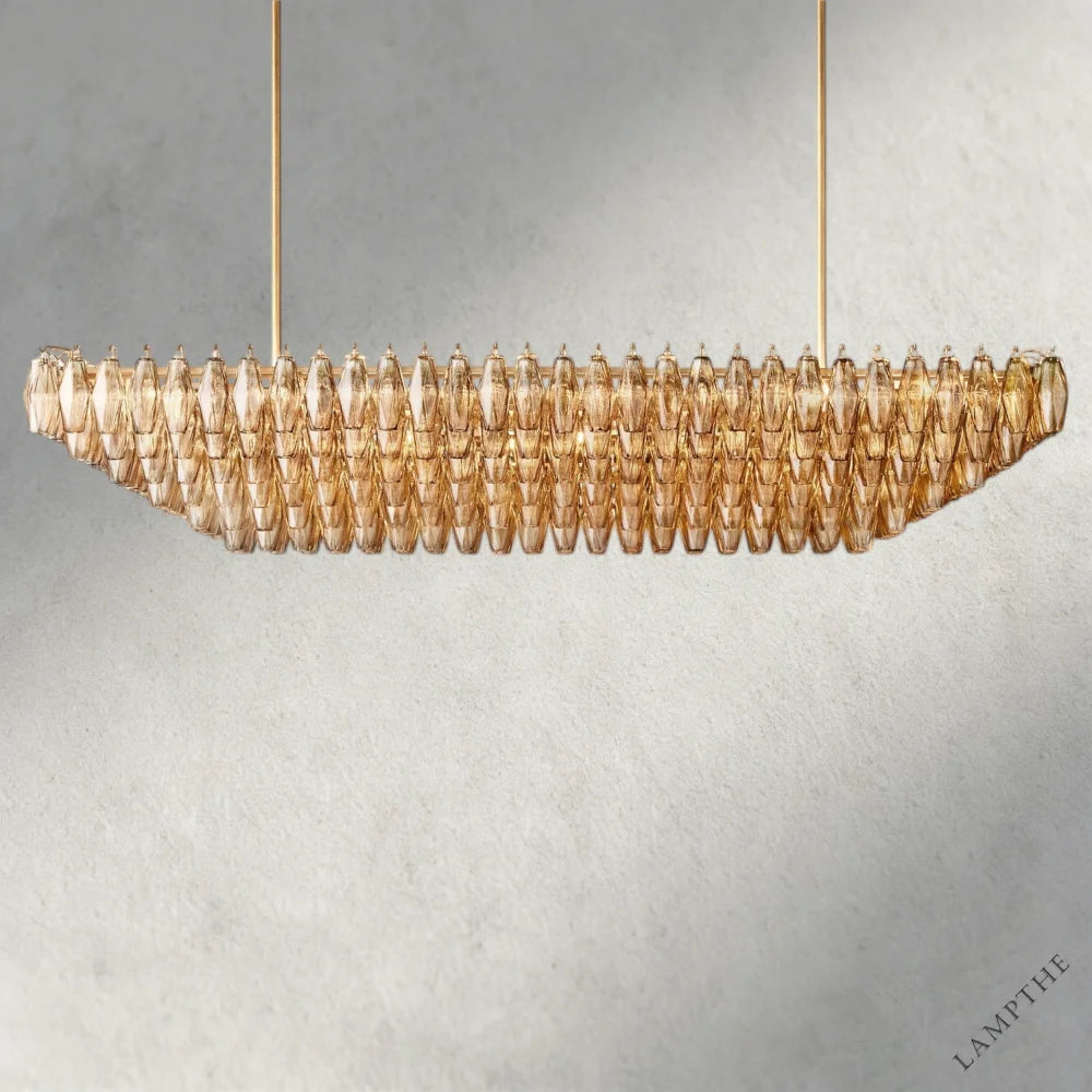 74" / Smoke / Brass CHIARA CLEAR/ SMOKE GLASS TIERED RECTANGULAR CHANDELIER 54", 74"