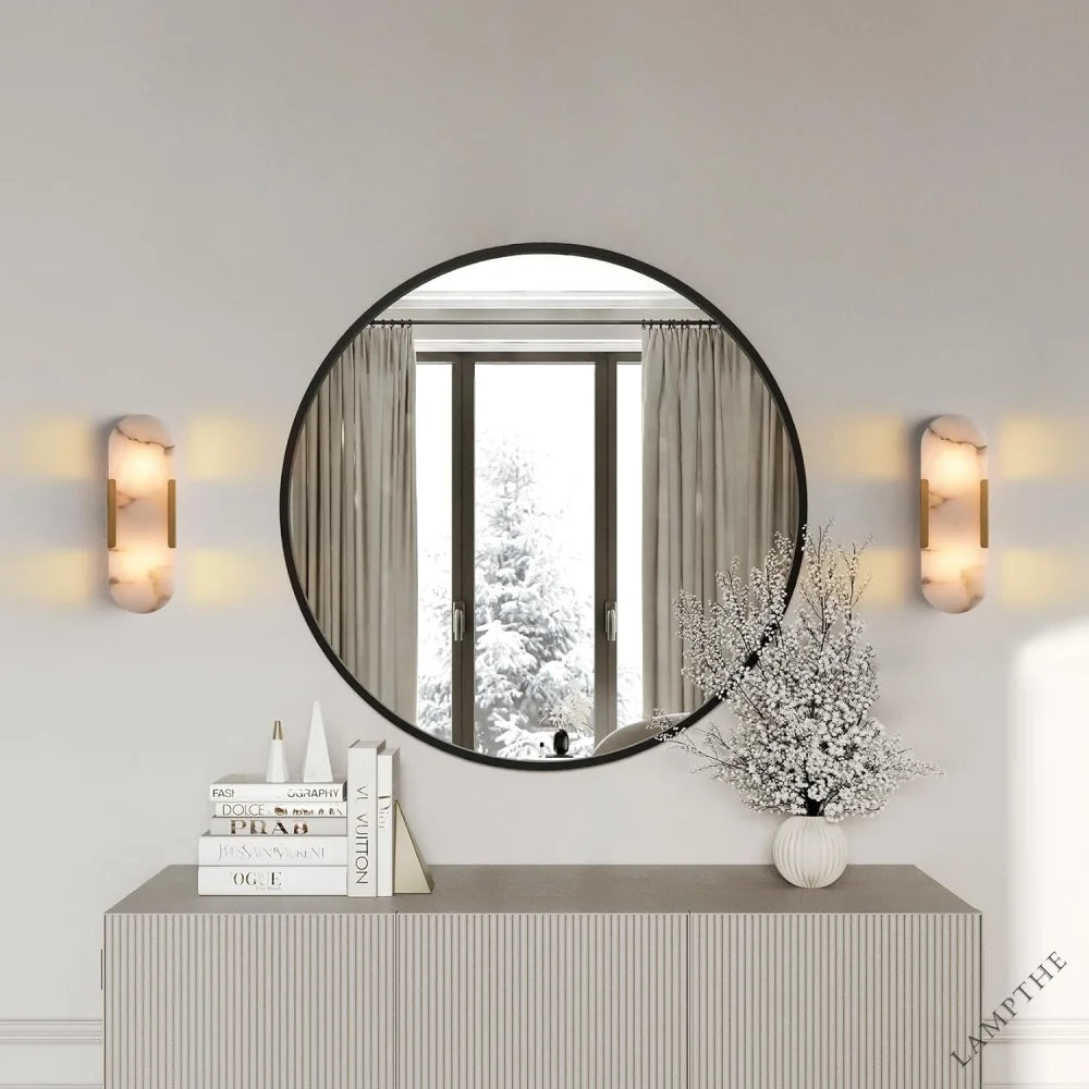 Elegant Alabaster Wall Sconces (Set of Two) - Natural Marble Brass Lighting