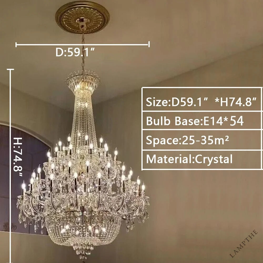 4 Layers / D59.1"*H74.8"/ 54 Lights / Gold / Warm Light Extra Large European-style Multi-layers Candle Luxury Crystal Chandelier Gold Art Foyer/Staircase Decorative Light Fixture