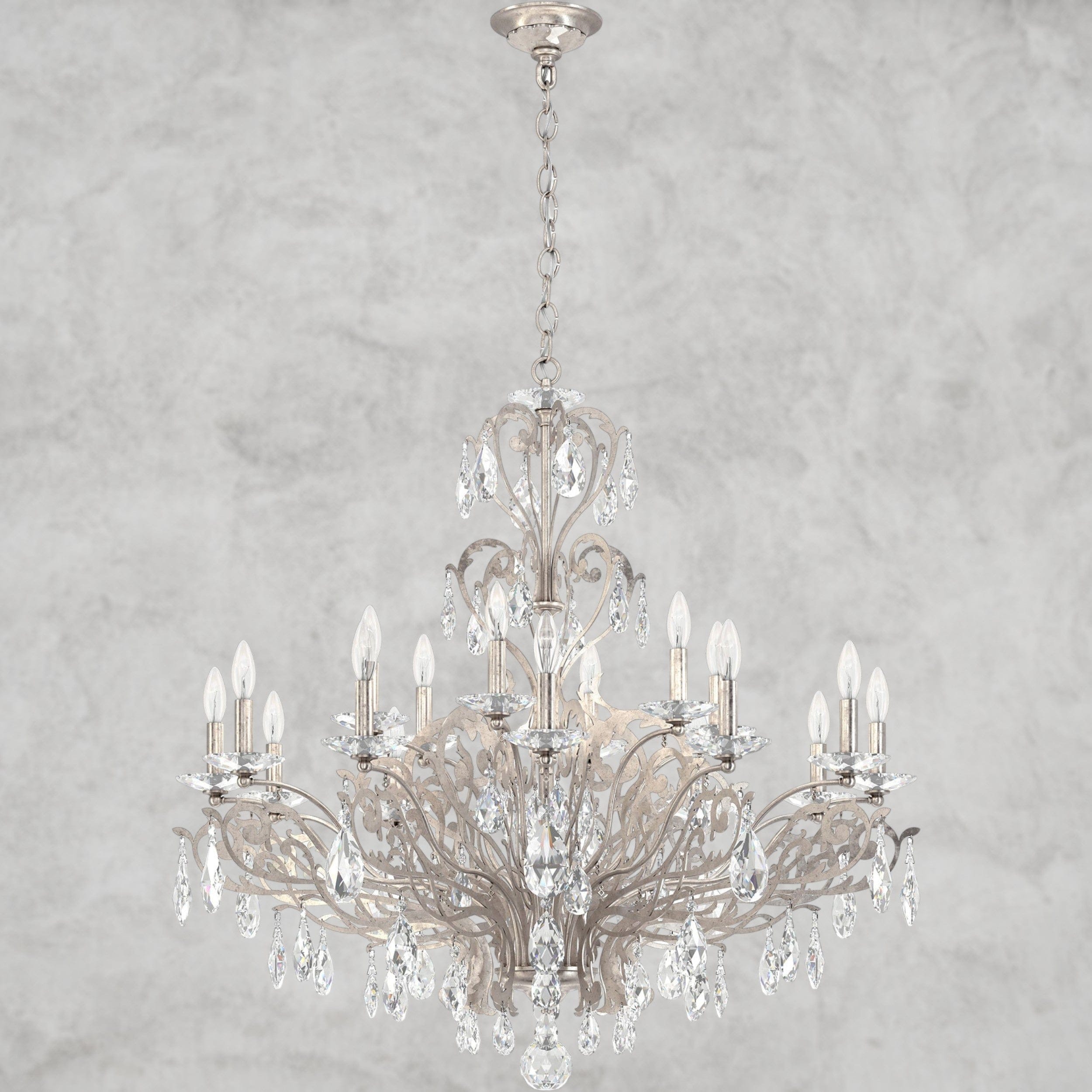 Antique Silver Filigrae Crystal Chandelier39"