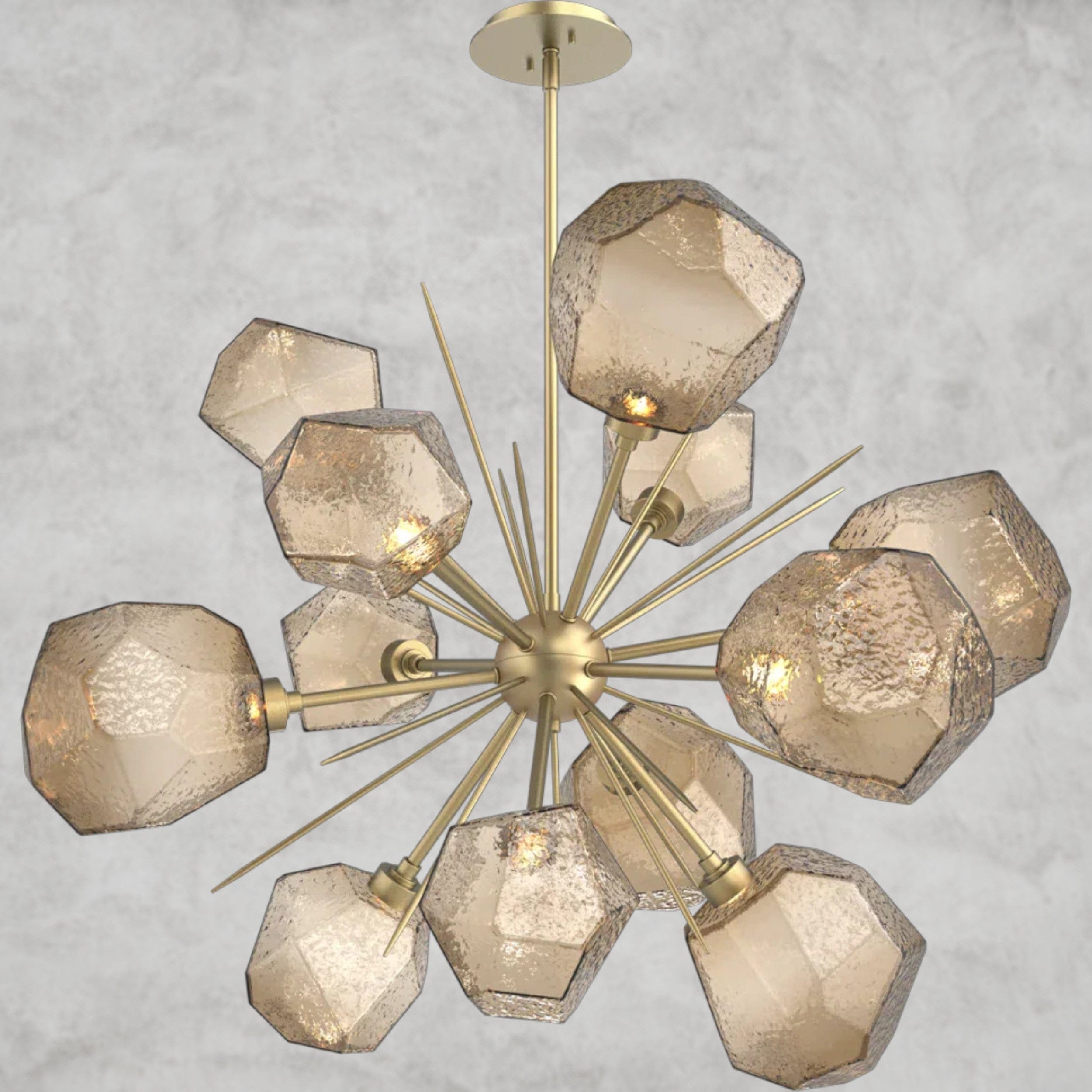 78.3" H x 38.4" Wx 38.4" D / Brass / Bronze Glass Gem Starburst Chandelier