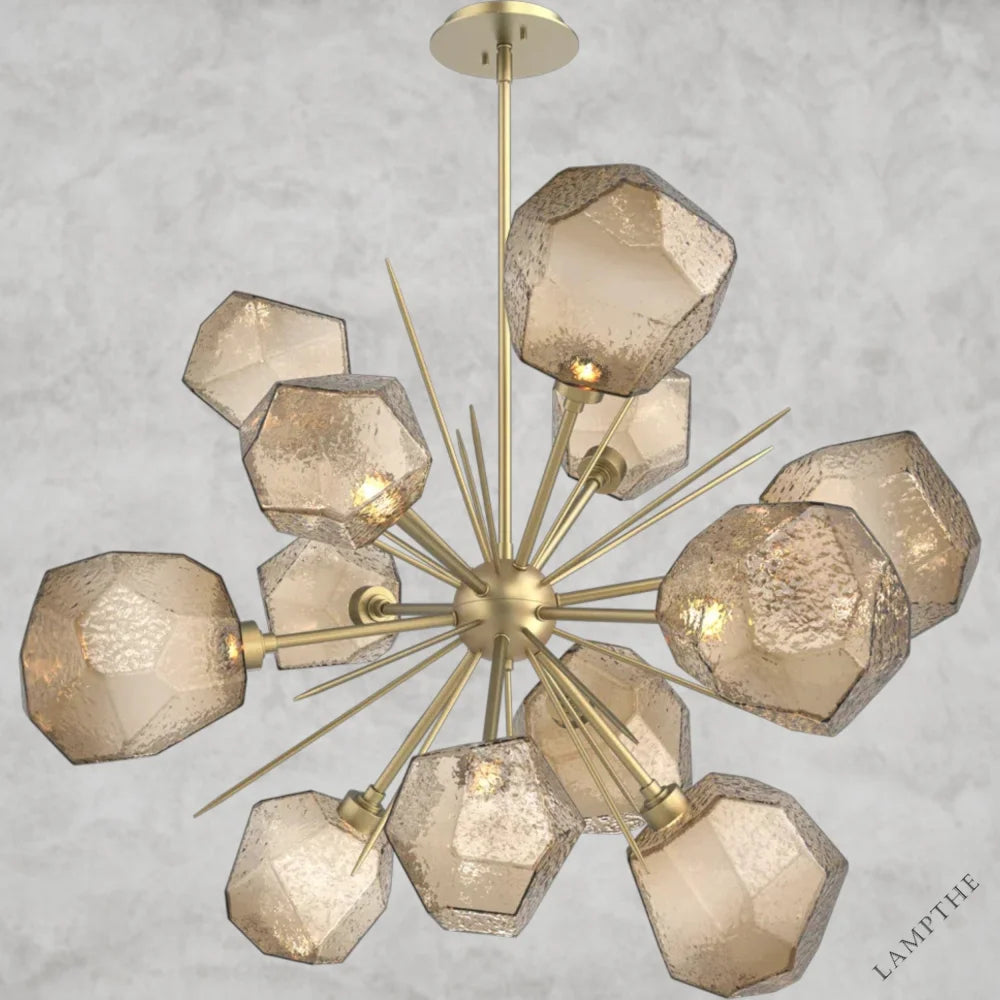 78.3" H x 38.4" Wx 38.4" D / Brass / Bronze Glass Gem Starburst Chandelier