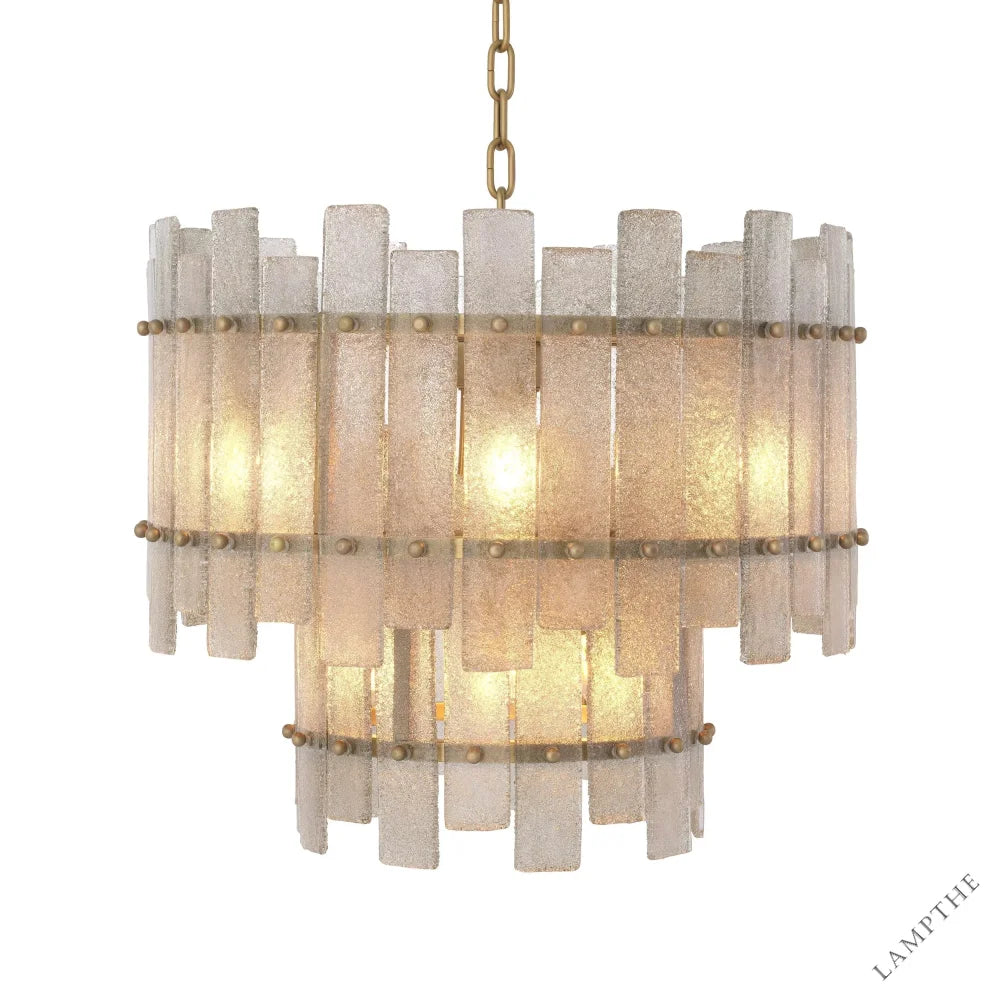 Glacis Modern Brass Chandelier - (Antique Brass Finish | Hand Blown Glass)
