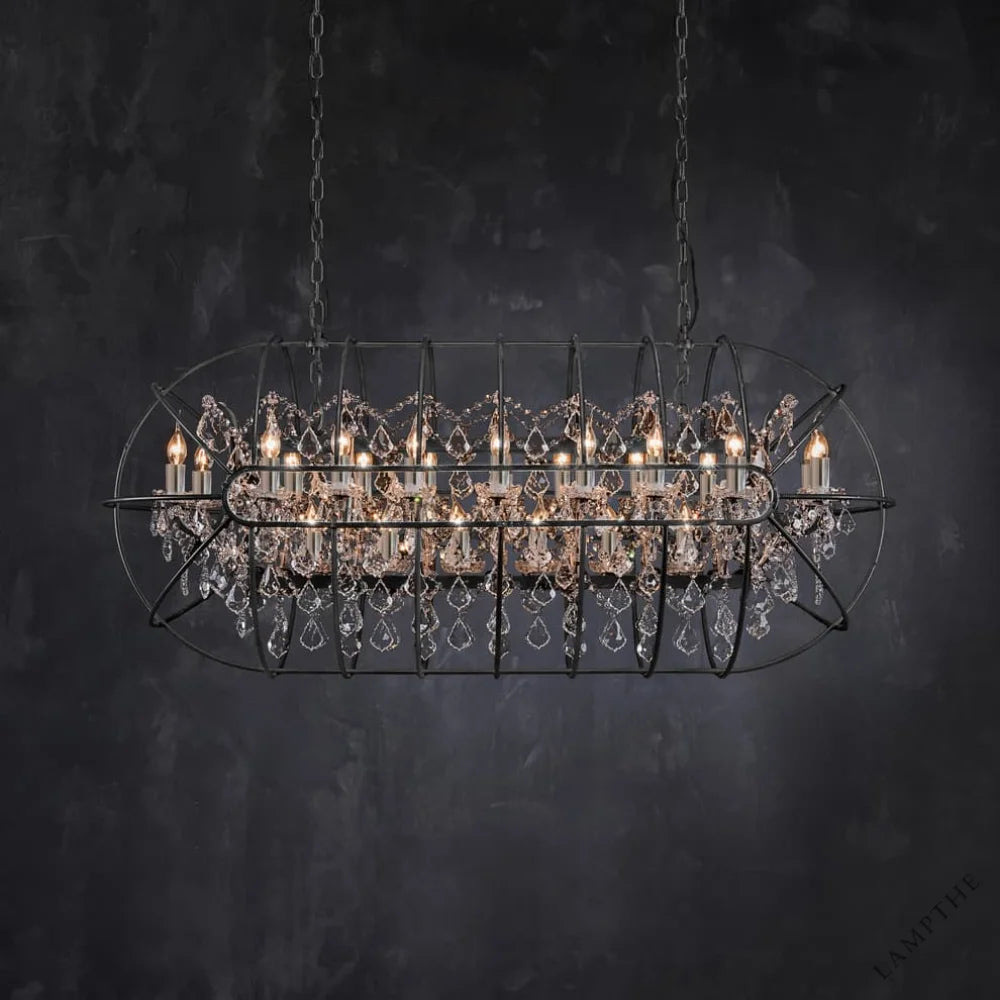 Gyro Crystal Rectangular Chandelier Antique Rust