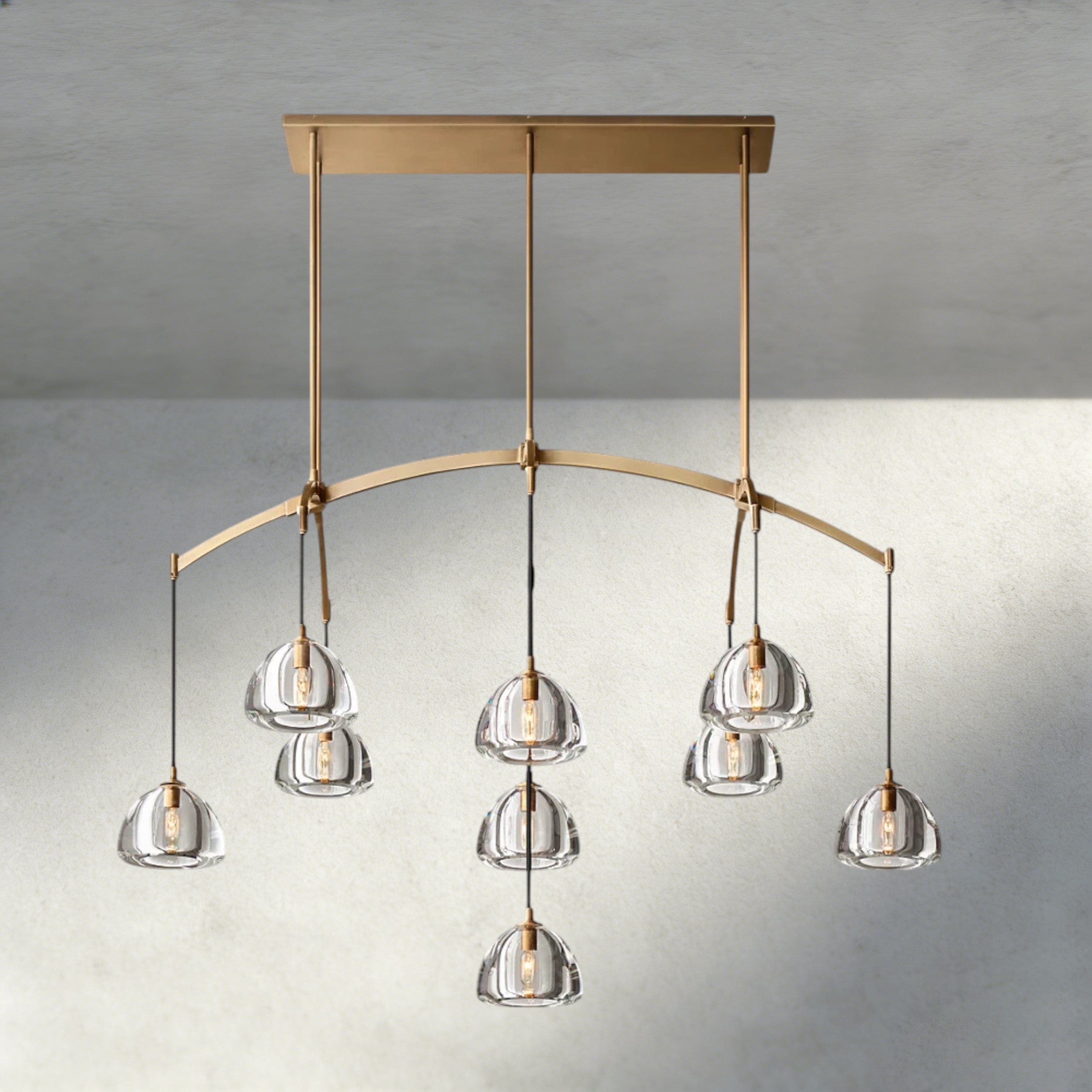 54" / Brass Hemisphere Linear Chandelier 54", 72"