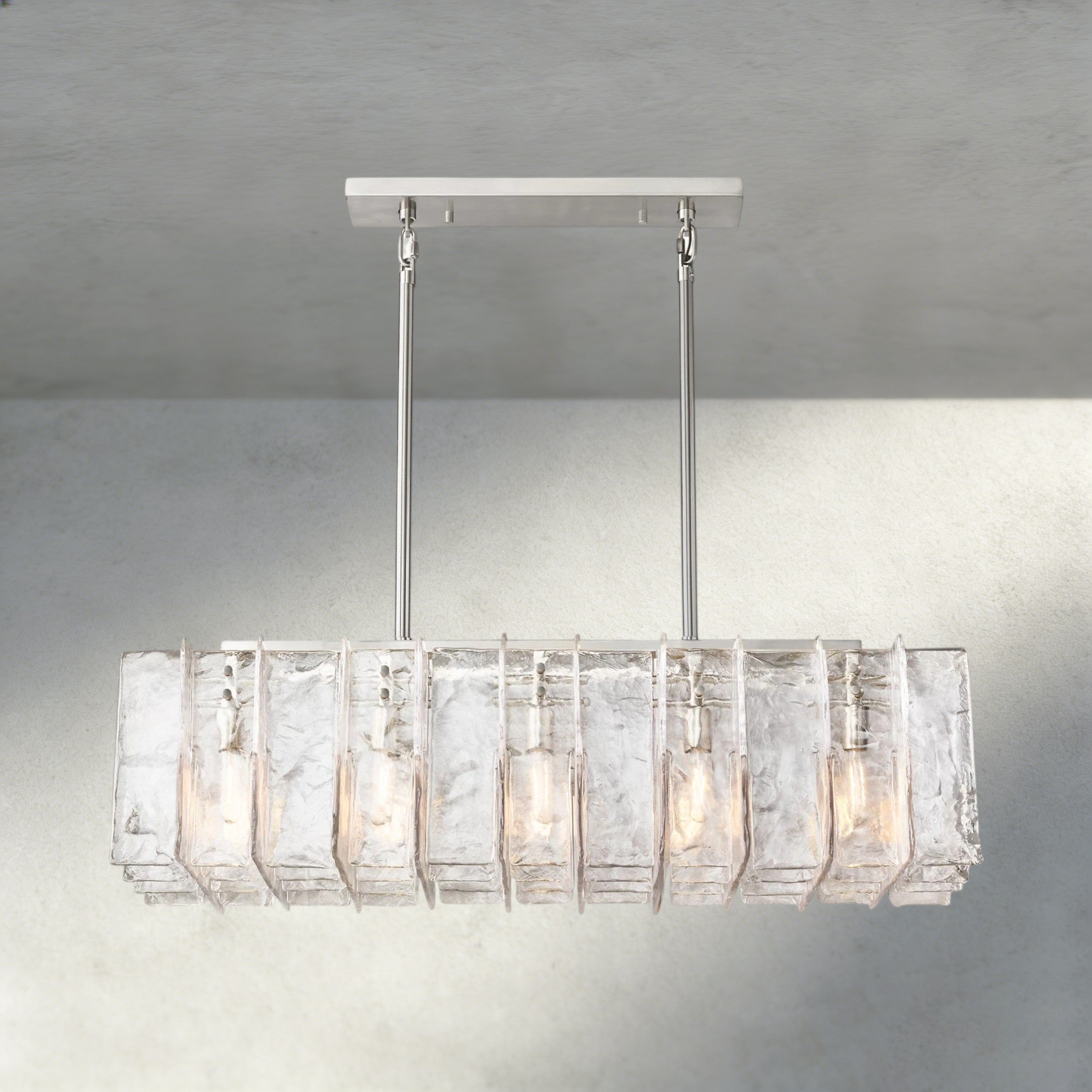 49" / Nickle Lattice Clear Glass Rectangular Chandelier 49", 67"