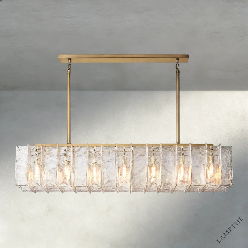 67" / Brass Lattice Clear Glass Rectangular Chandelier 49", 67"